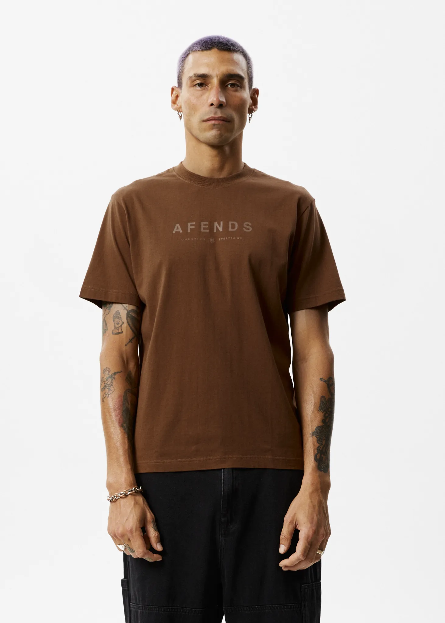 AFENDS Mens Thrown Out - Graphic Retro T-Shirt - Coffee