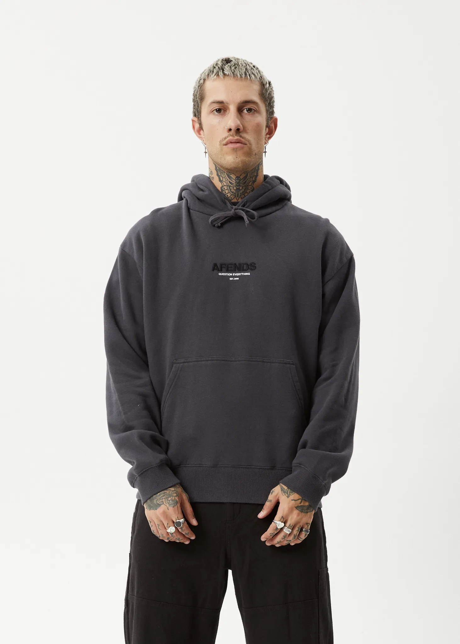 AFENDS Mens Vinyl - Pull On Hood - Charcoal