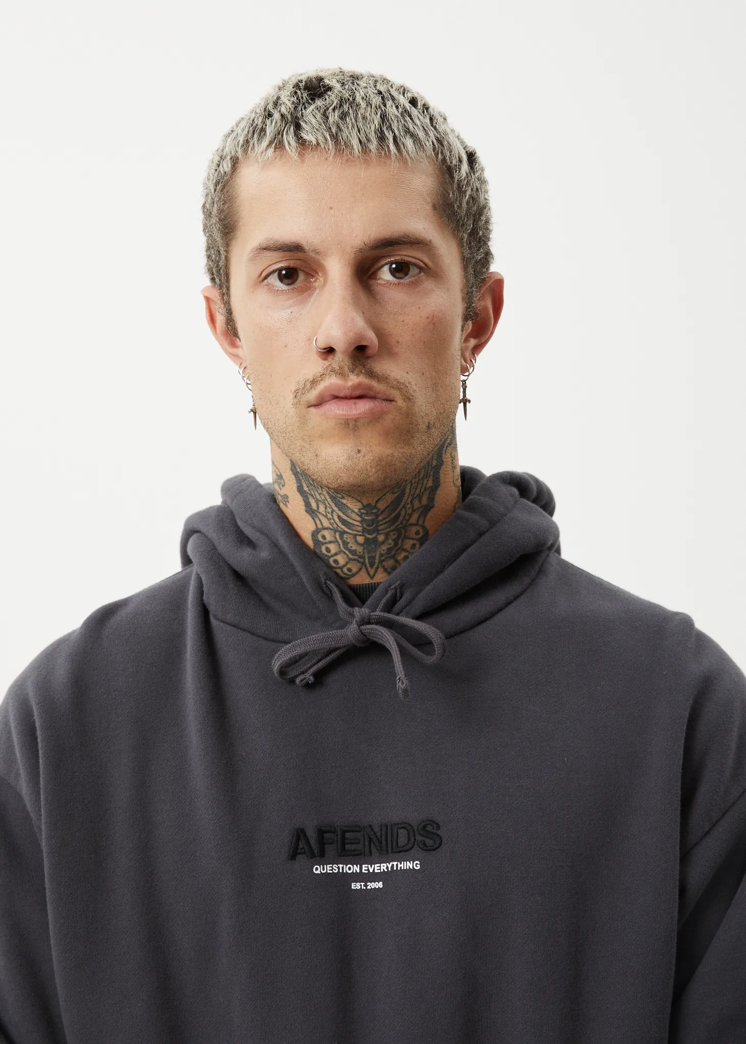 AFENDS Mens Vinyl - Pull On Hood - Charcoal