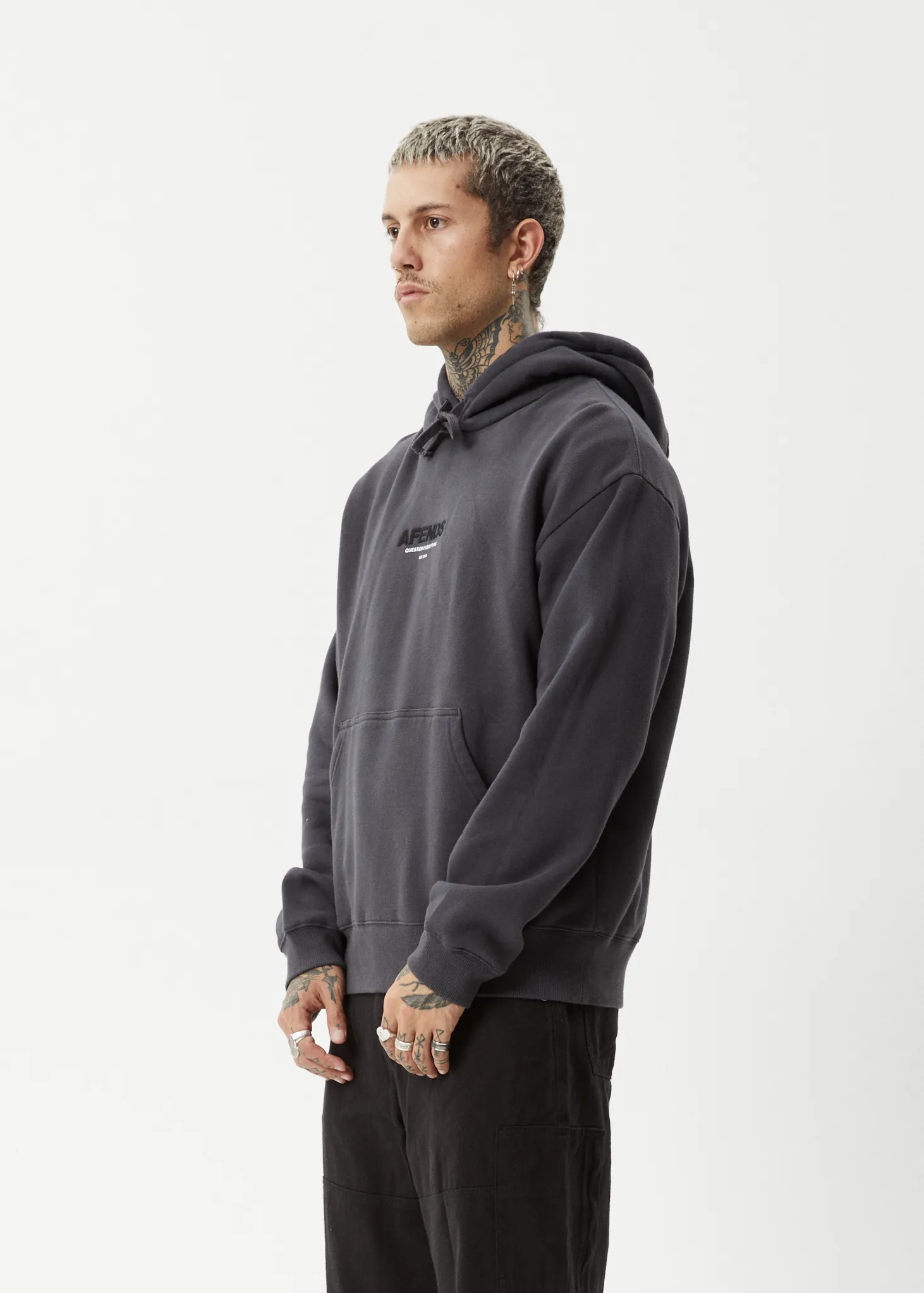 AFENDS Mens Vinyl - Pull On Hood - Charcoal