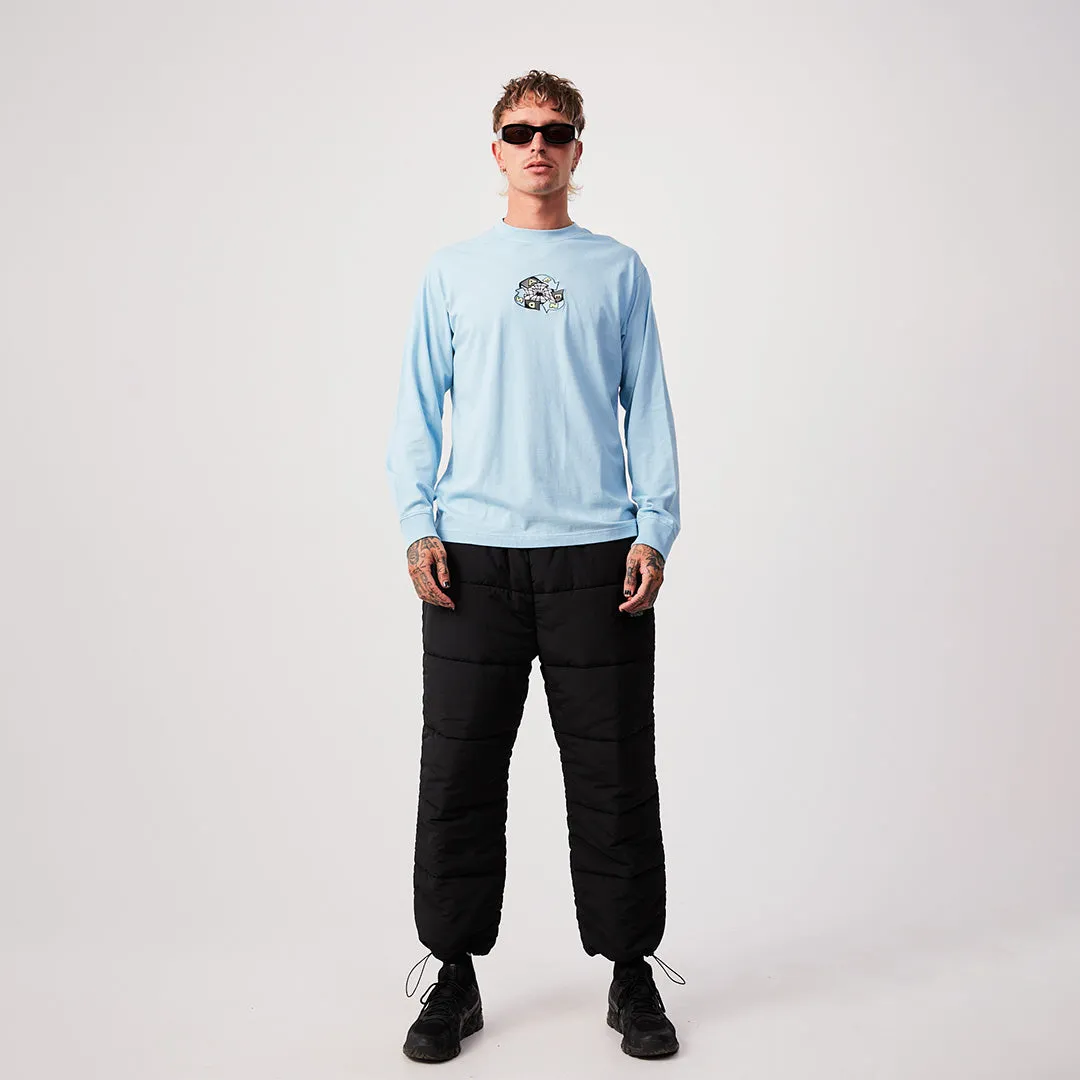 AFENDS Mens Warped - Long Sleeve Graphic T-Shirt - Sky Blue