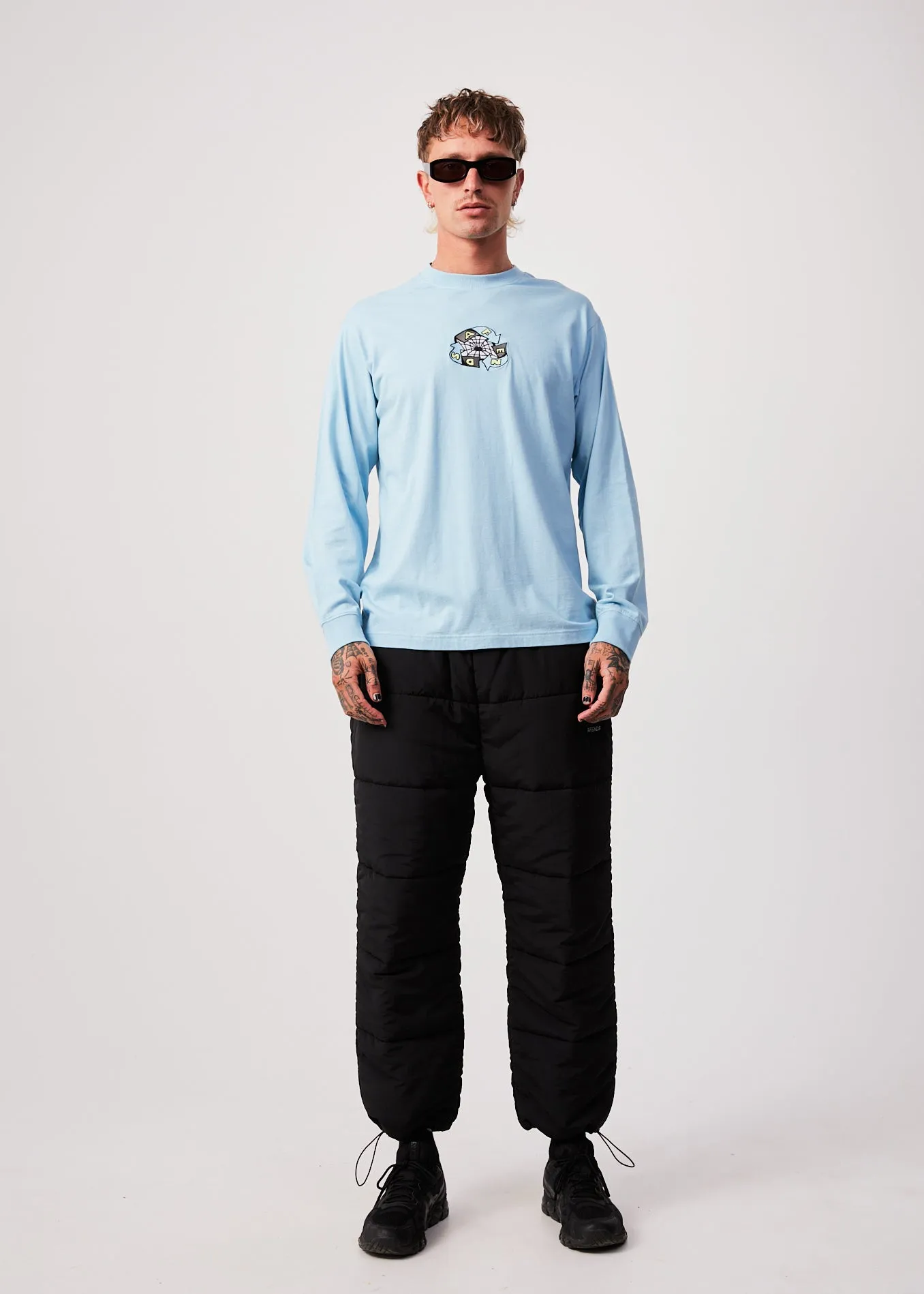 AFENDS Mens Warped - Long Sleeve Graphic T-Shirt - Sky Blue