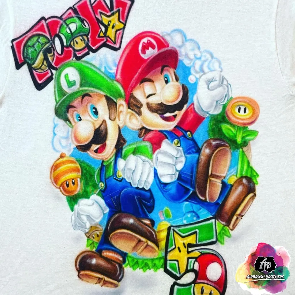 Airbrush Mario & Luigi Cartoon Shirt Design