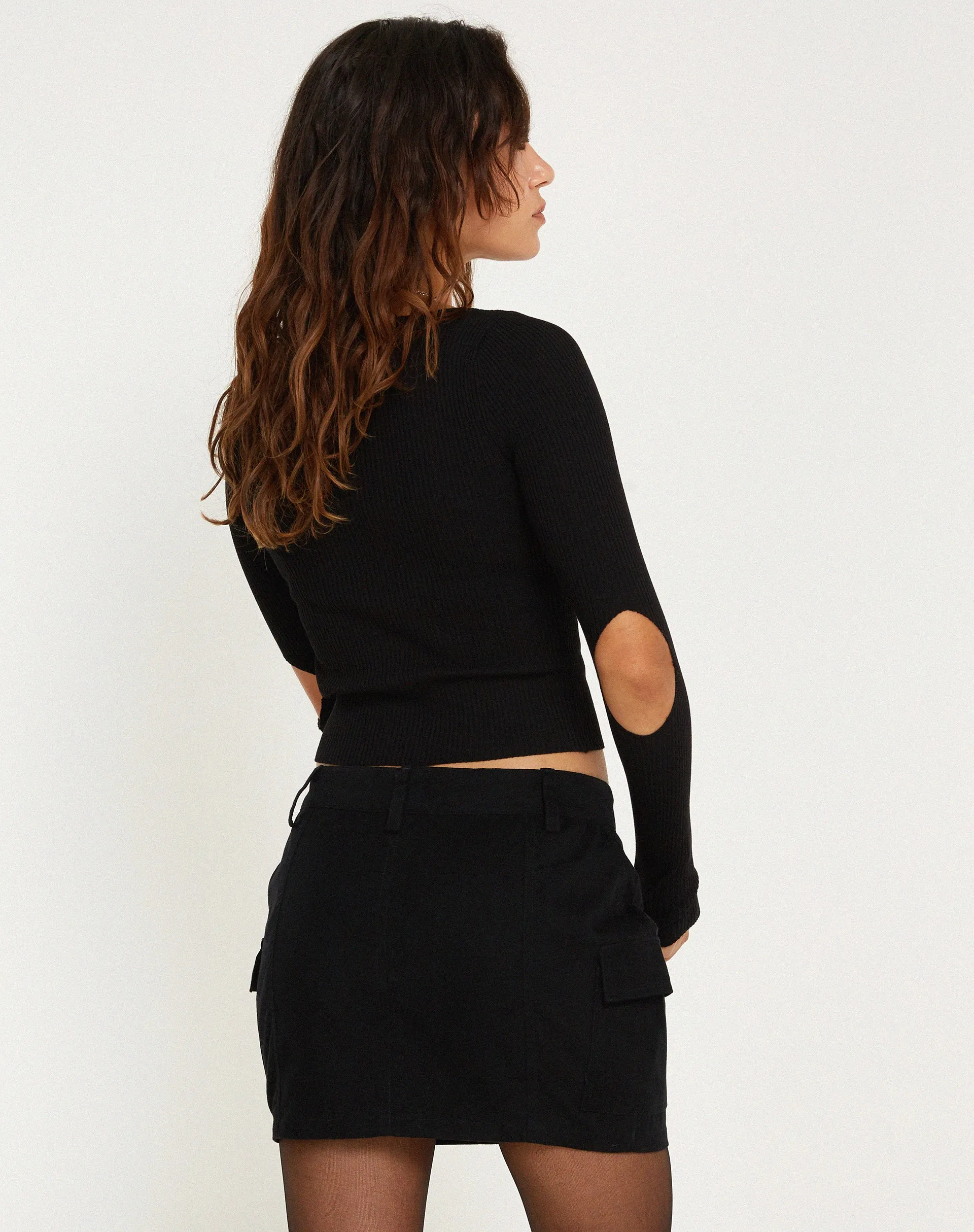 Ajeng Low Rise Cargo Mini Skirt in Black