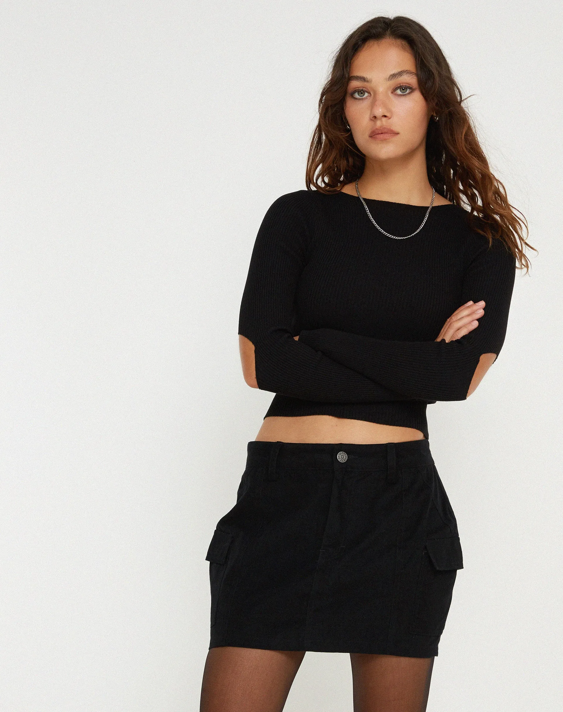 Ajeng Low Rise Cargo Mini Skirt in Black