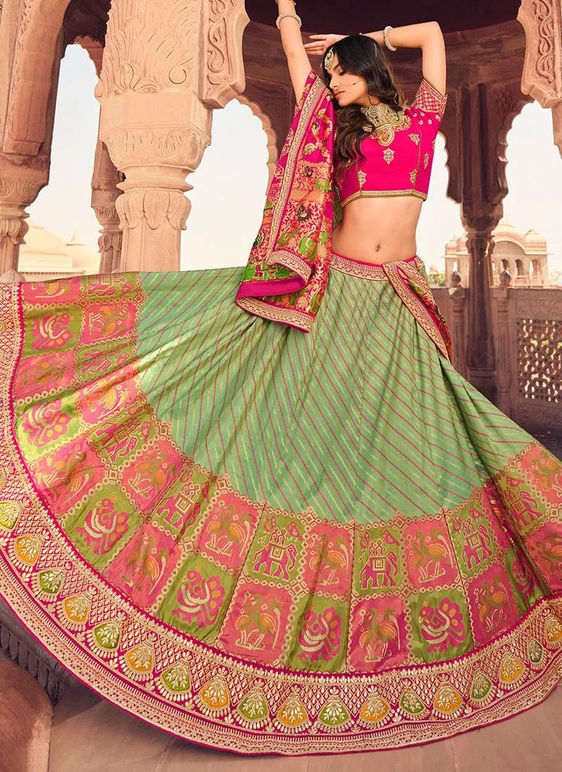 Alluring Silk Fabric Silk Weave And Zari Work Light Green Color Lehenga