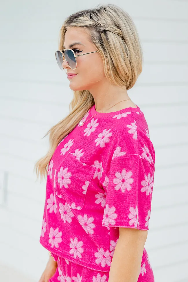 Always Be Around Pink Terry Daisy Lounge Top