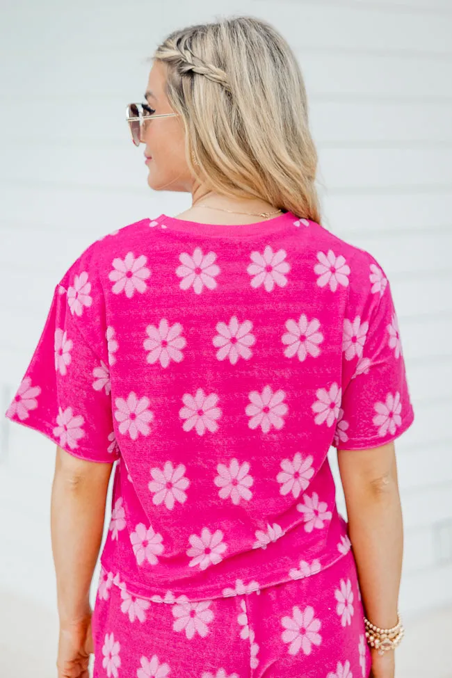 Always Be Around Pink Terry Daisy Lounge Top