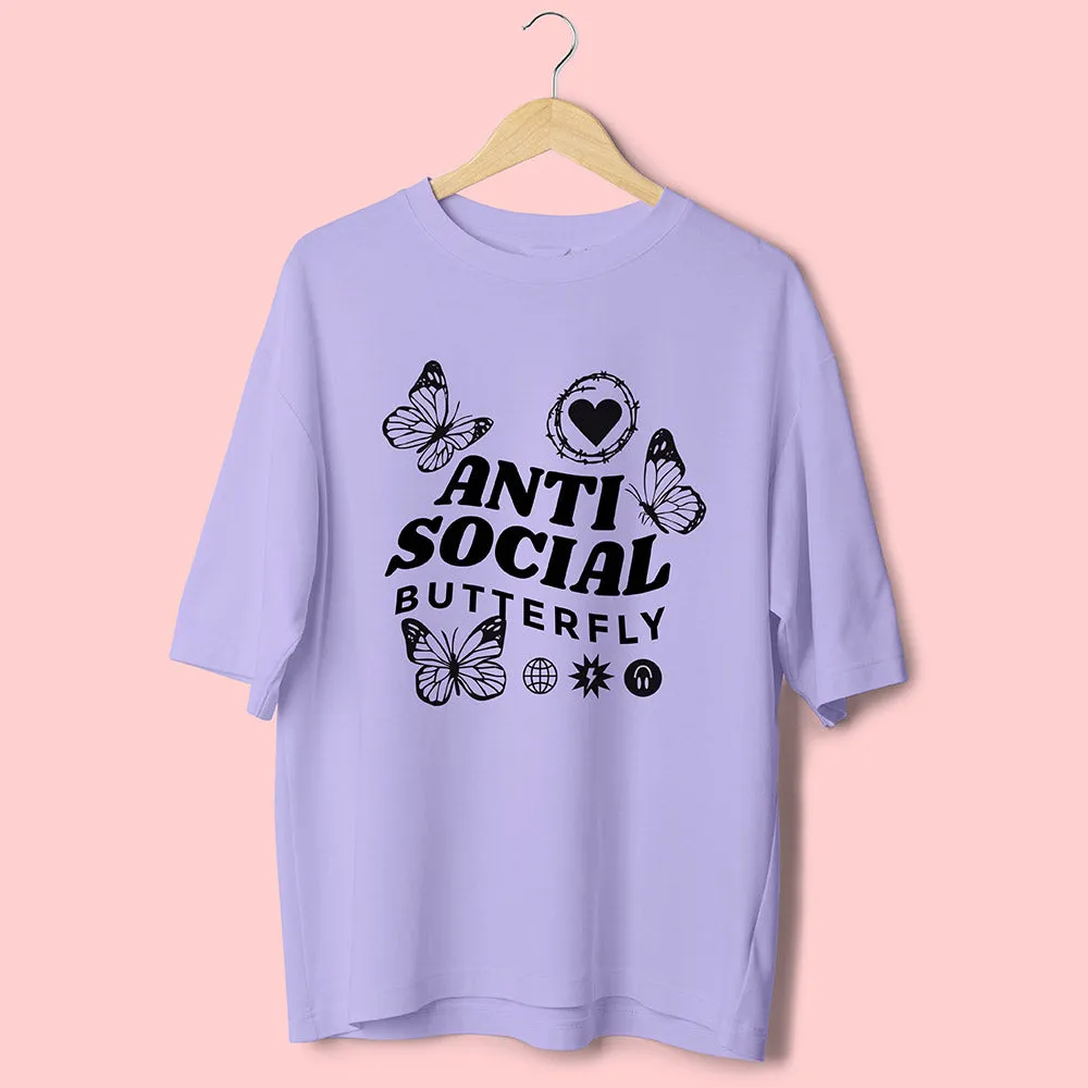 Anti Social Butterfly (Front Print) Oversized T-Shirt