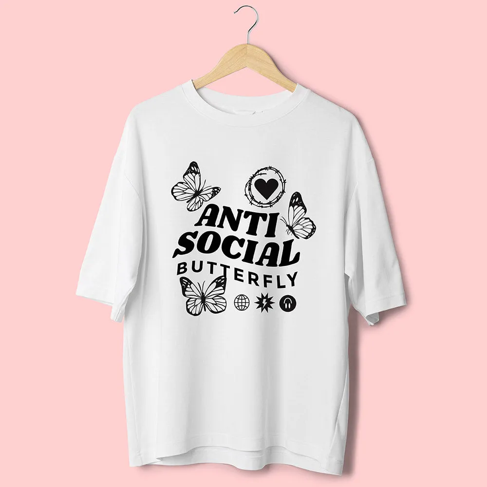 Anti Social Butterfly (Front Print) Oversized T-Shirt