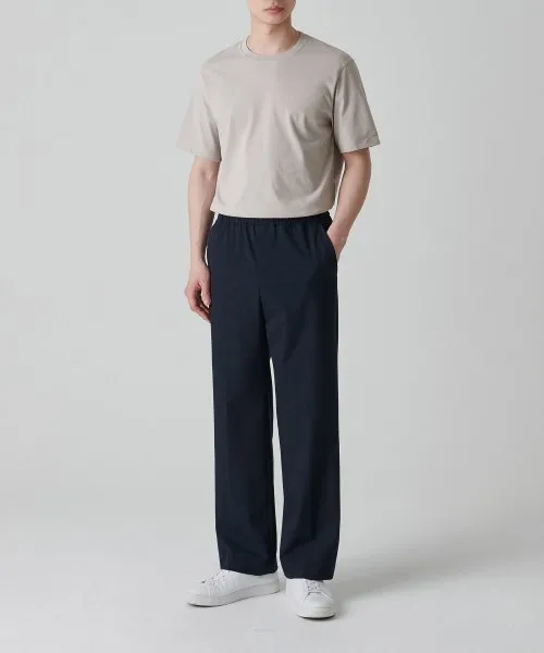 Aplaze Wide Banding Slacks Pants Navy Unisex