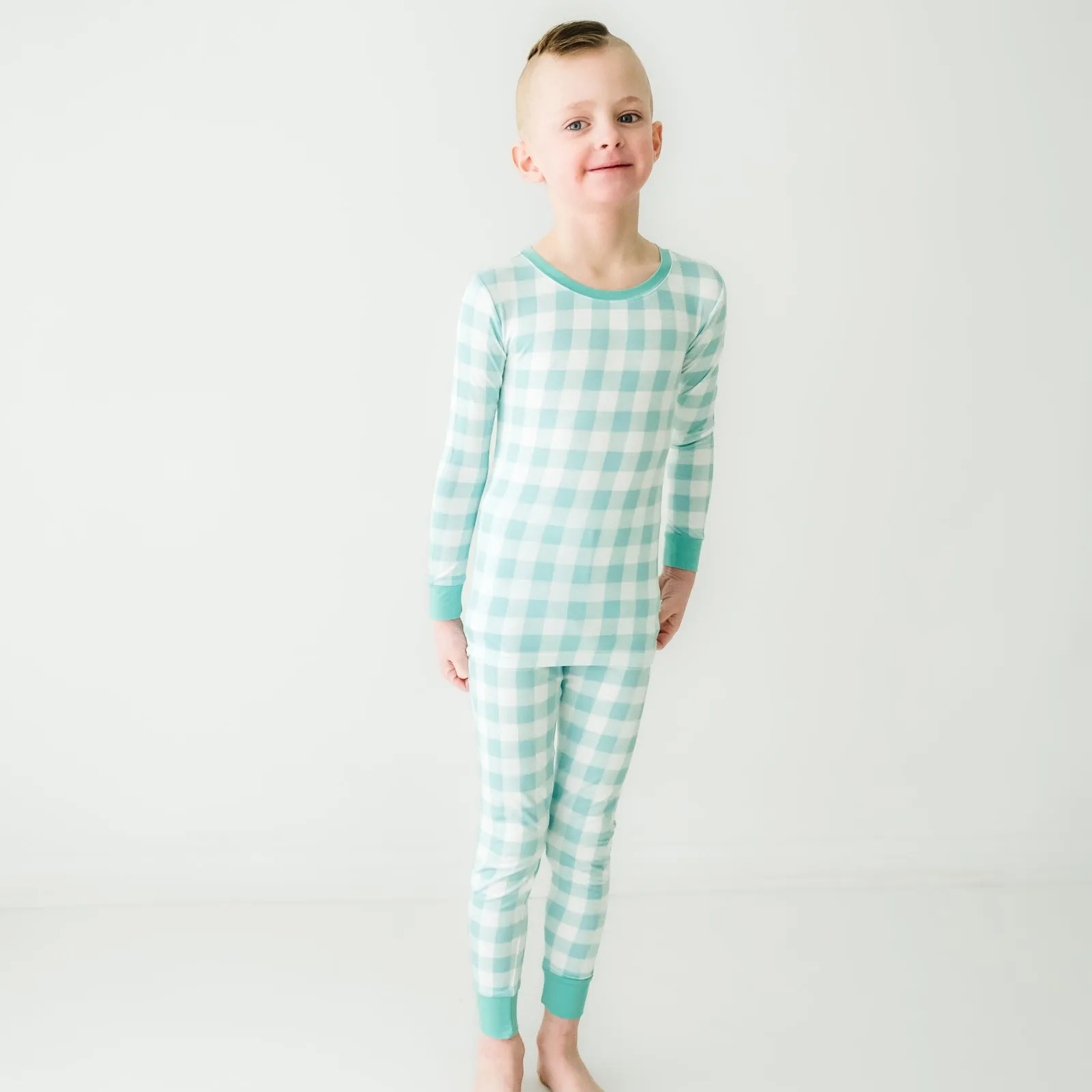 Aqua Gingham Two-Piece Pajama Set