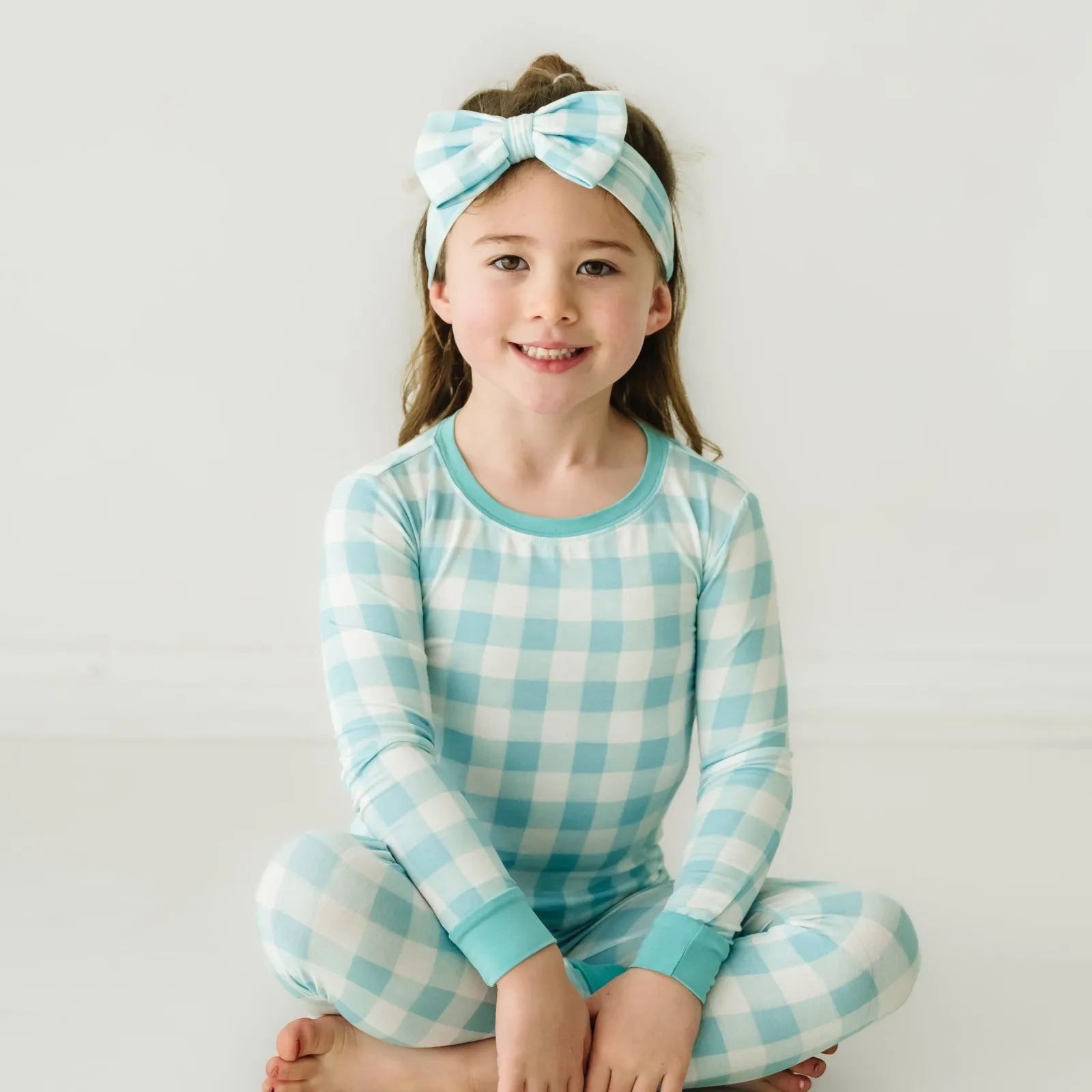 Aqua Gingham Two-Piece Pajama Set