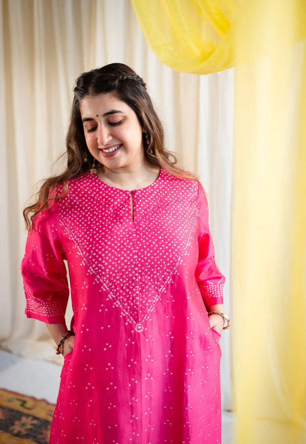 Arna Bandhani Chanderi Silk Kurta with Mukaish Detailing