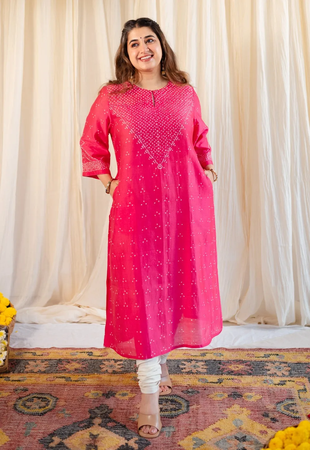 Arna Bandhani Chanderi Silk Kurta with Mukaish Detailing