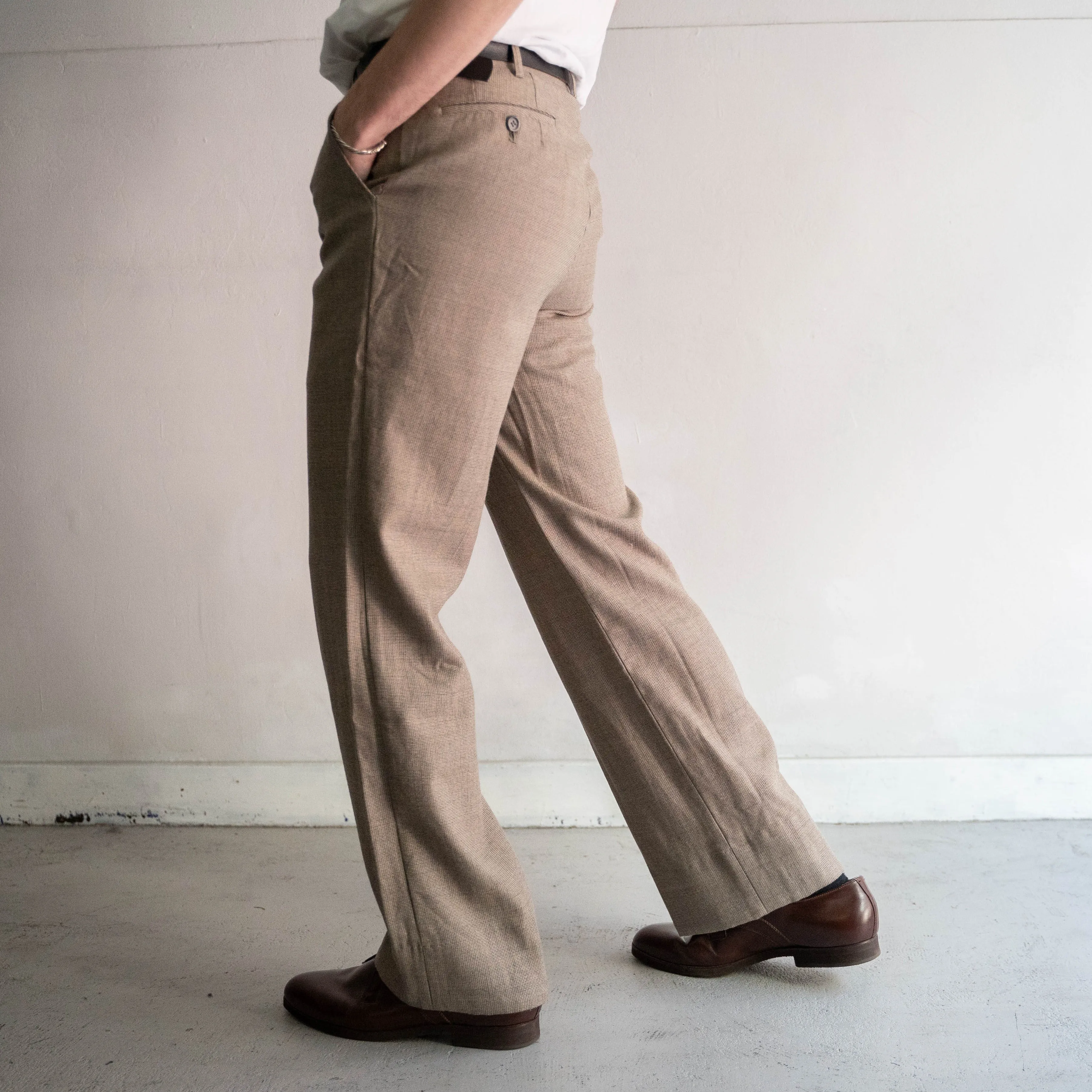 around 1980s Japan vintage beige color check pattern slacks