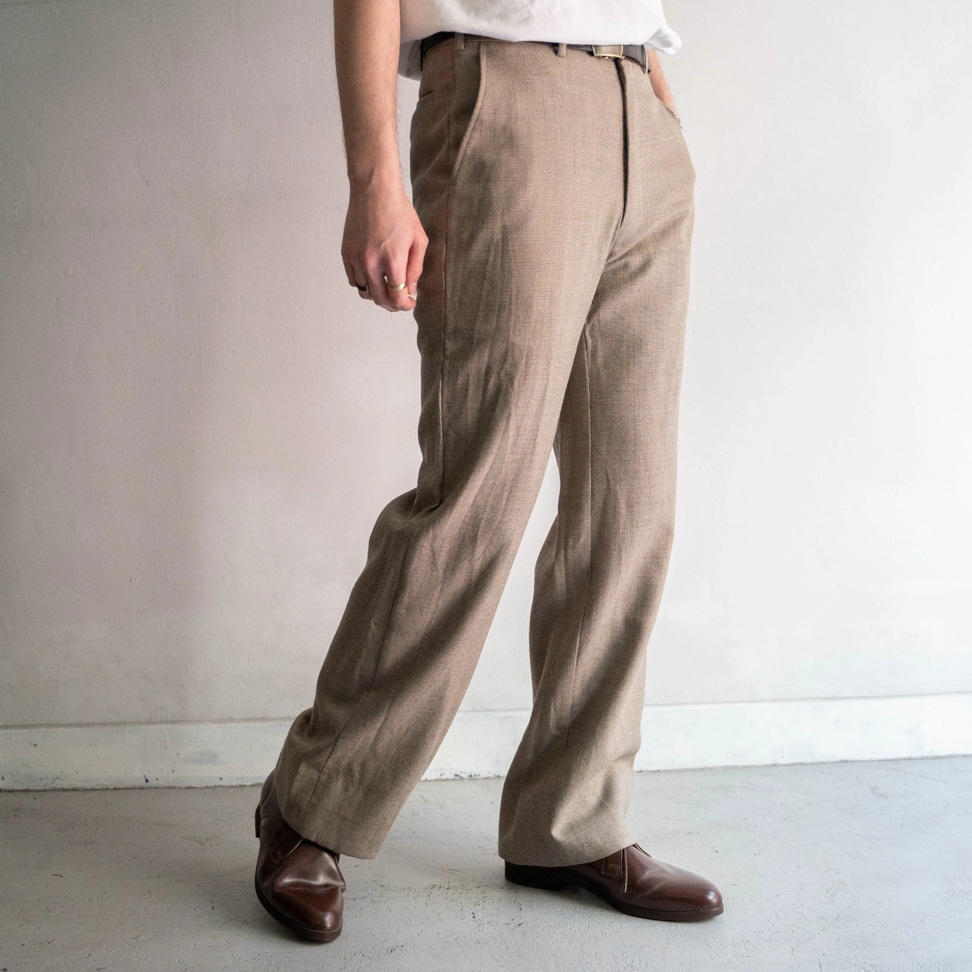 around 1980s Japan vintage beige color check pattern slacks