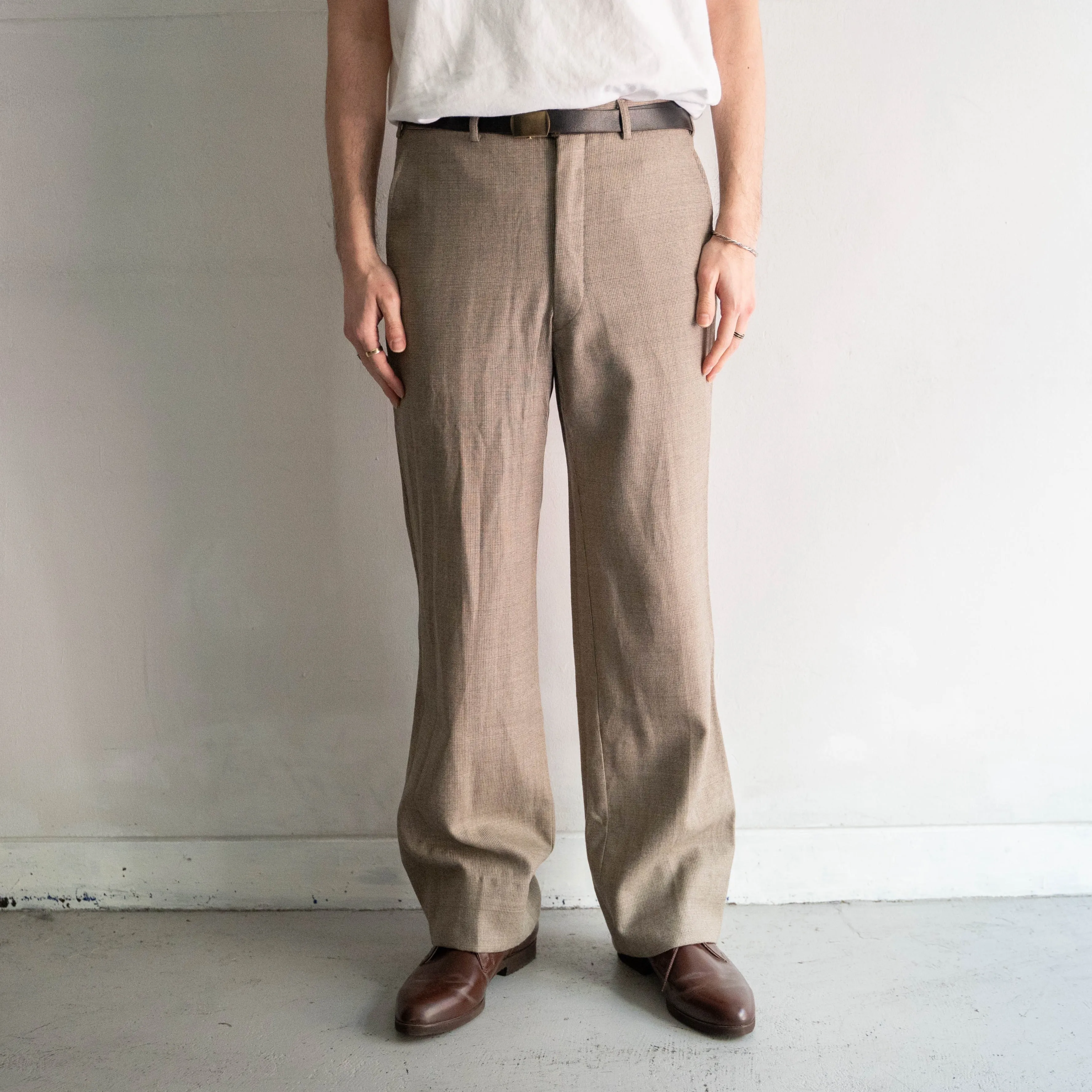 around 1980s Japan vintage beige color check pattern slacks