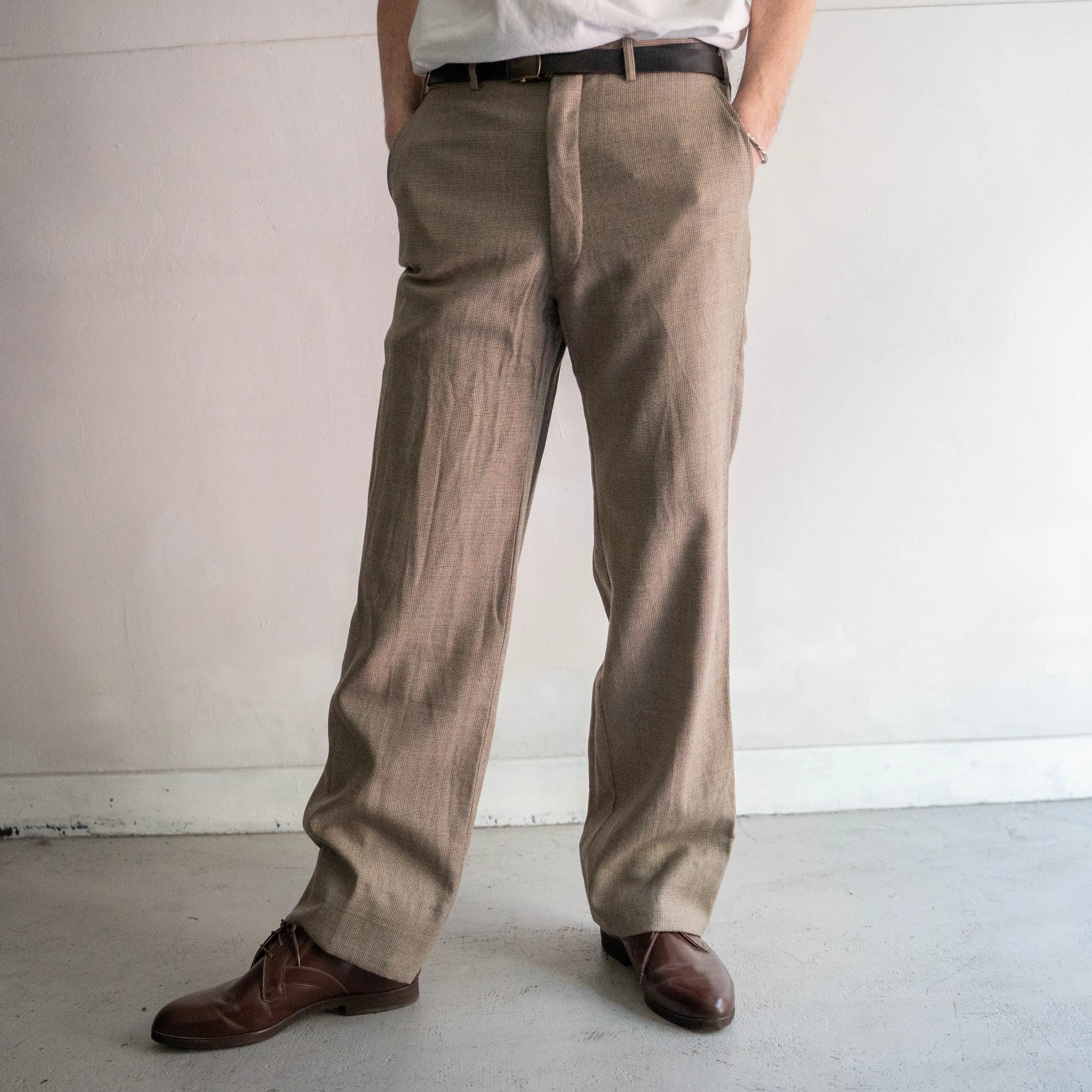 around 1980s Japan vintage beige color check pattern slacks