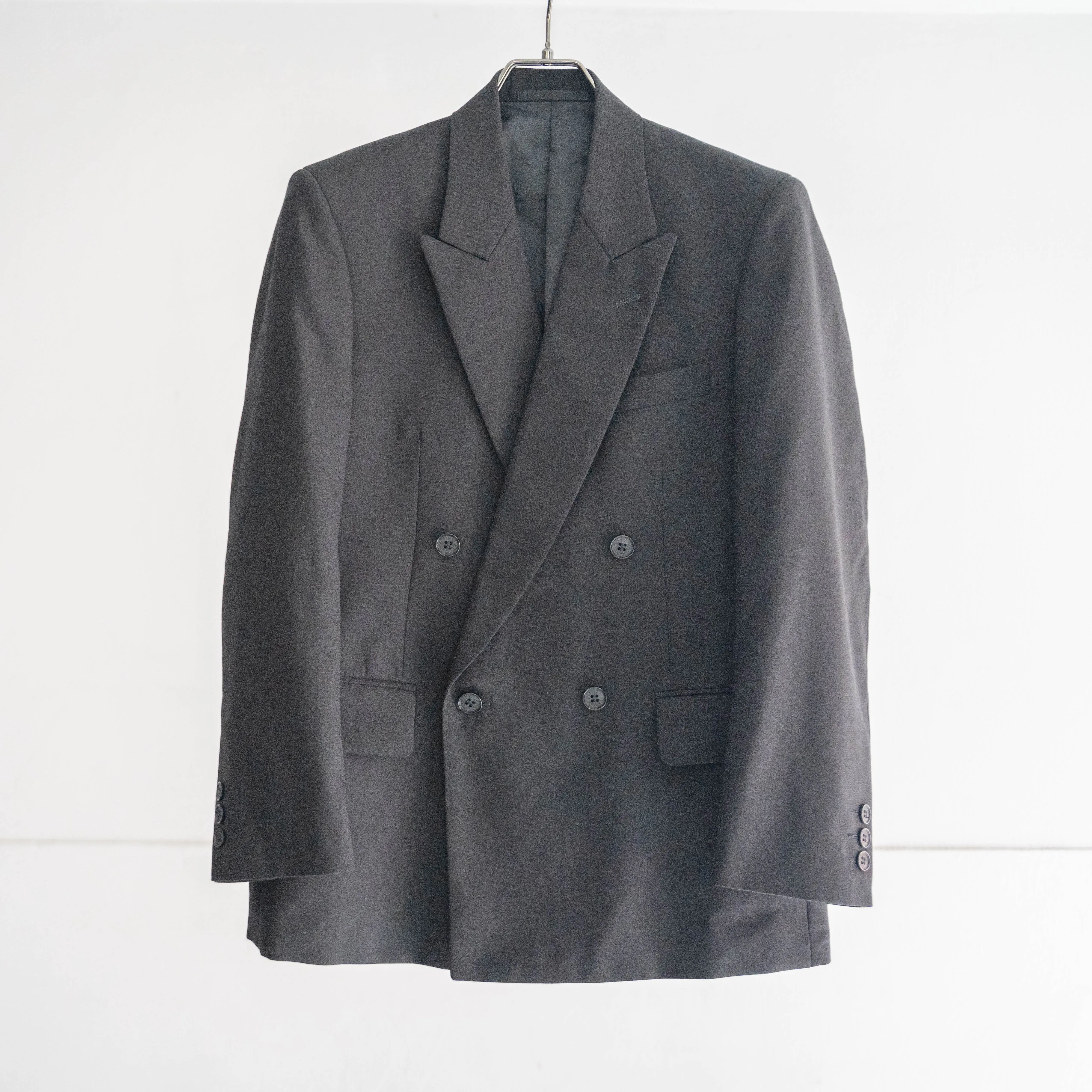 around 1990s Japan vintage black color wool double breasted tailored jacket -light weight-