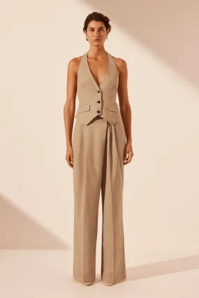 ASHER TAILORED OPEN BACK VEST - LATTE