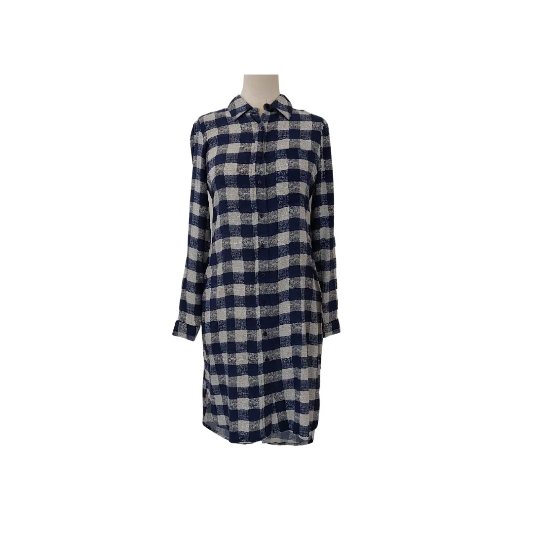 Atmosphere Blue & Grey Checked Long Collared Tunic | Gently Used |