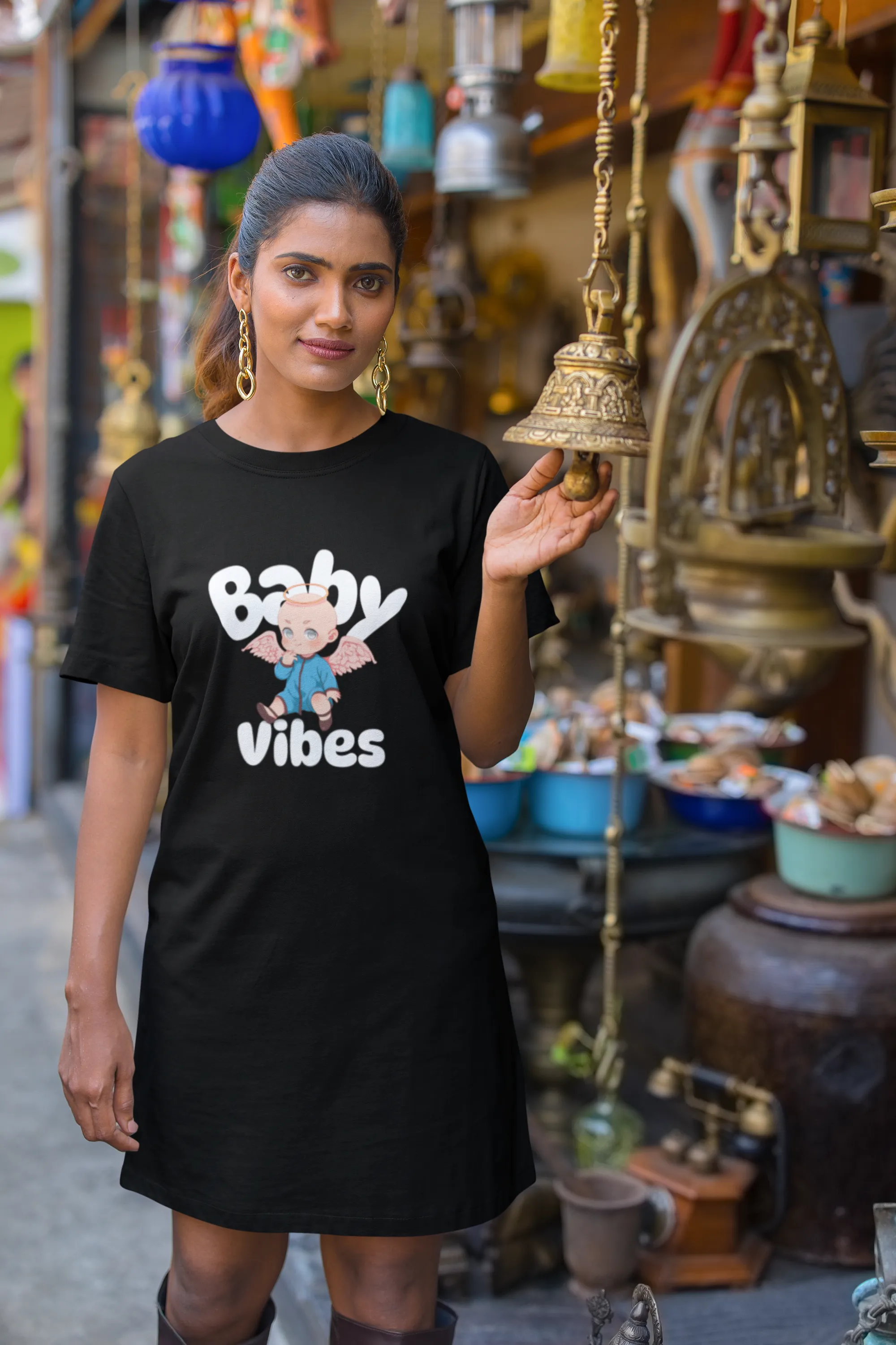 Baby vibes Printed Black T-shirt Dress