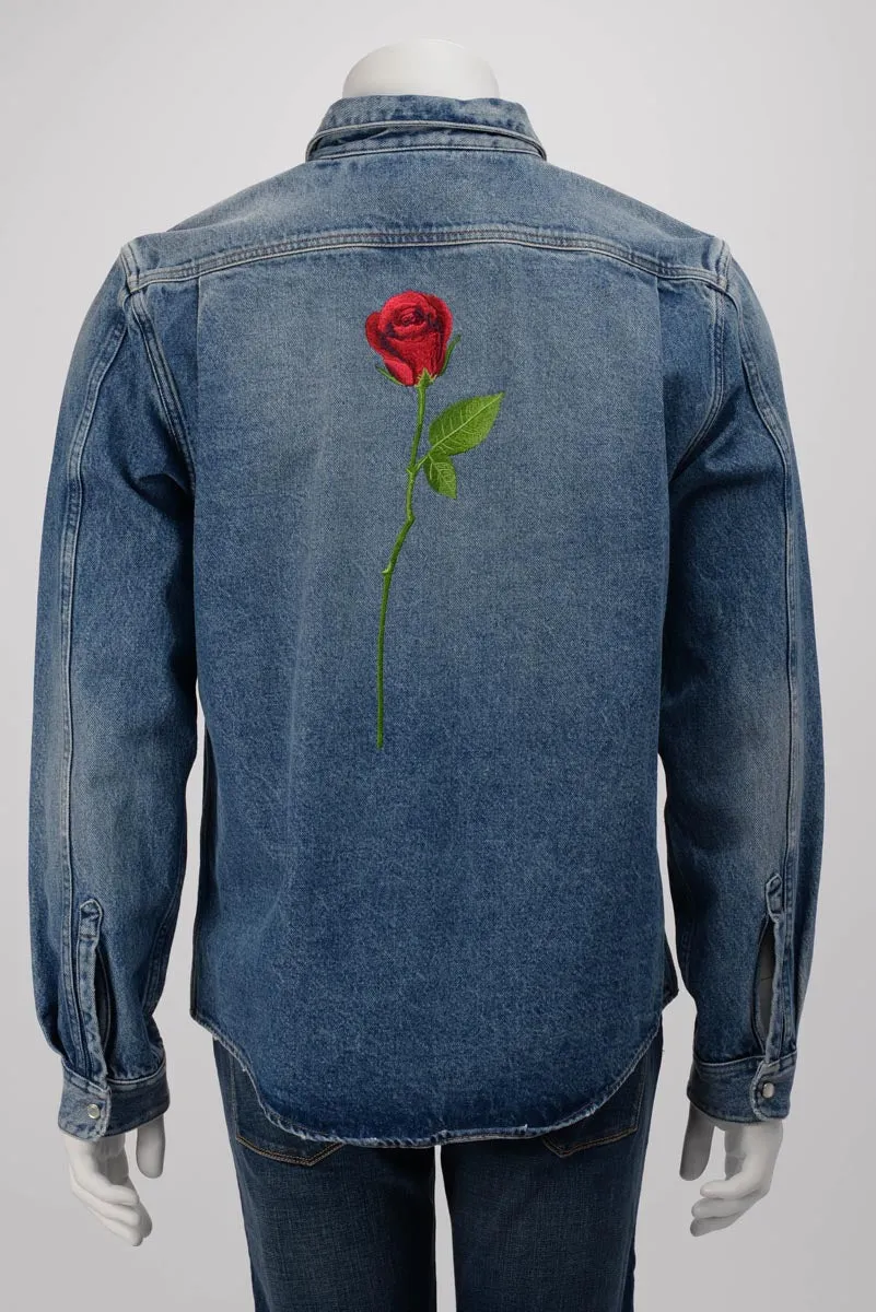 Balenciaga Denim Rose Embroidered Shirt 42