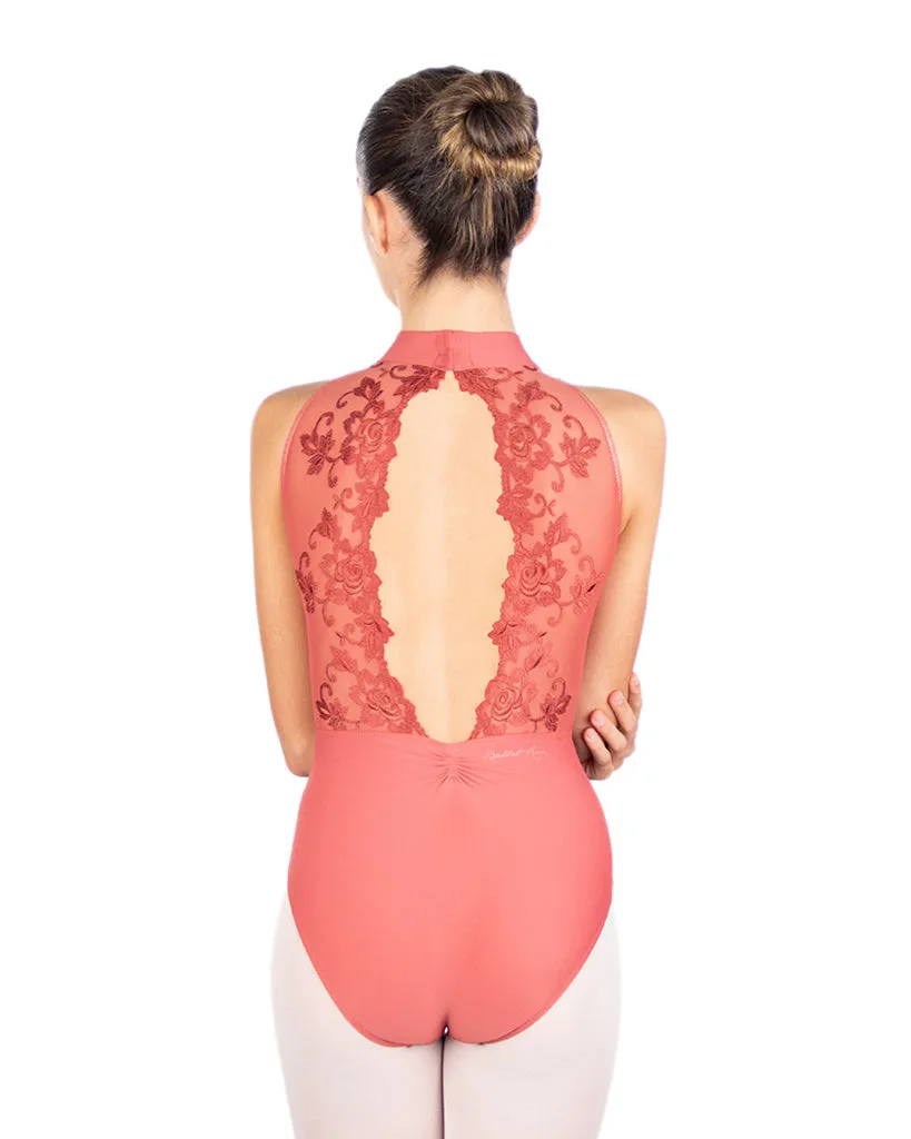 Ballet Rosa Amelie Floral Mesh Lace Open Back Sleeveless Leotard - Womens