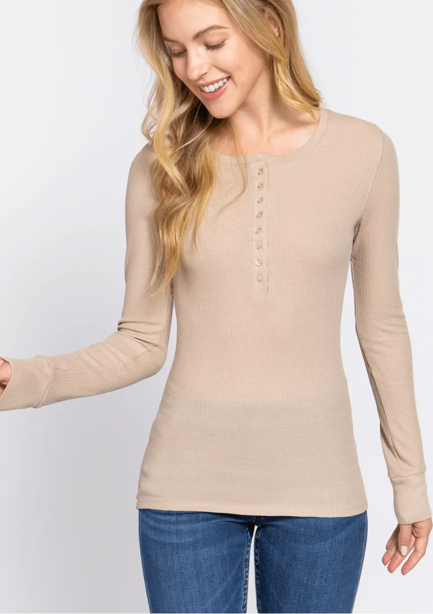 Basic HENLEY long sleeve Cotton Tops $18.00