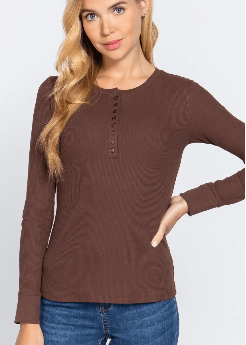 Basic HENLEY long sleeve Cotton Tops $18.00