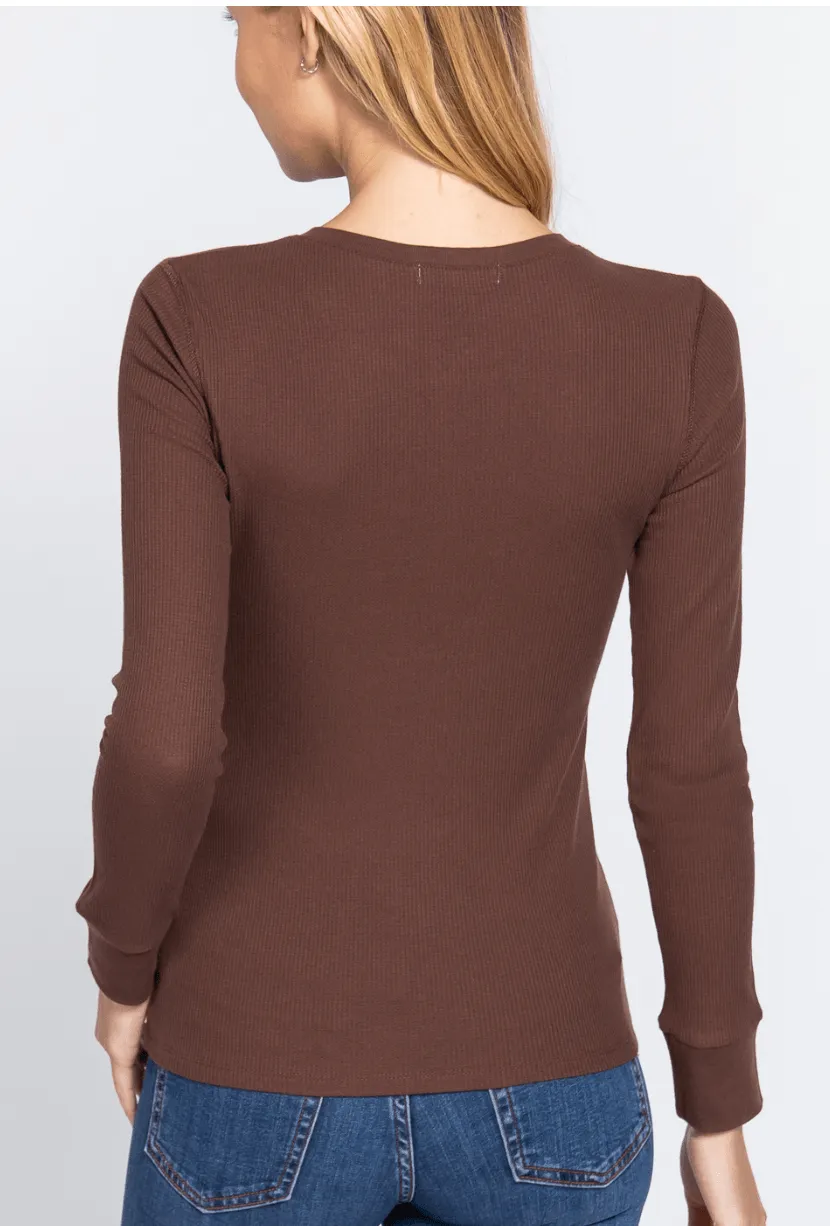 Basic HENLEY long sleeve Cotton Tops $18.00