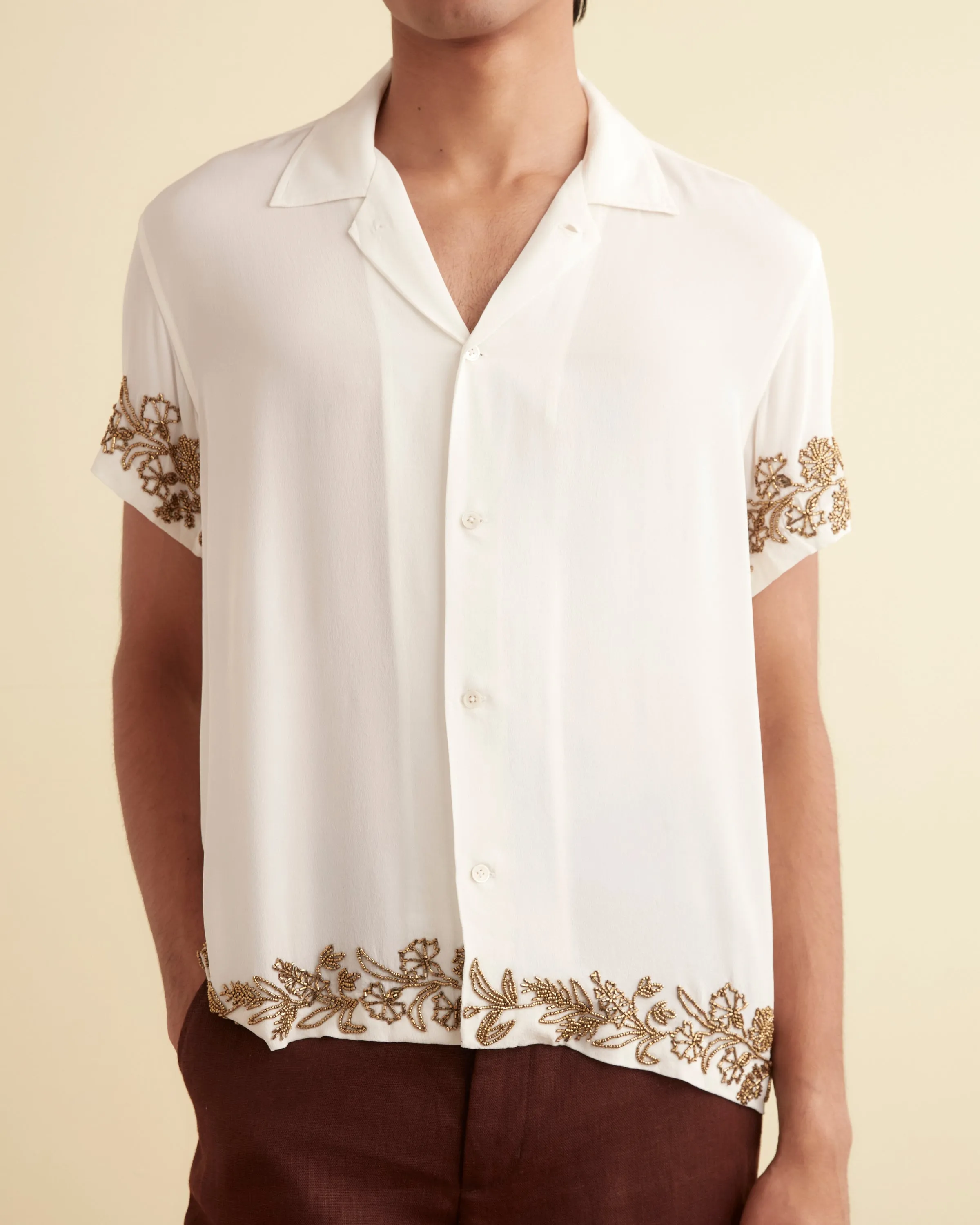 Beaded Wheat Flower Short Sleeve Shirt