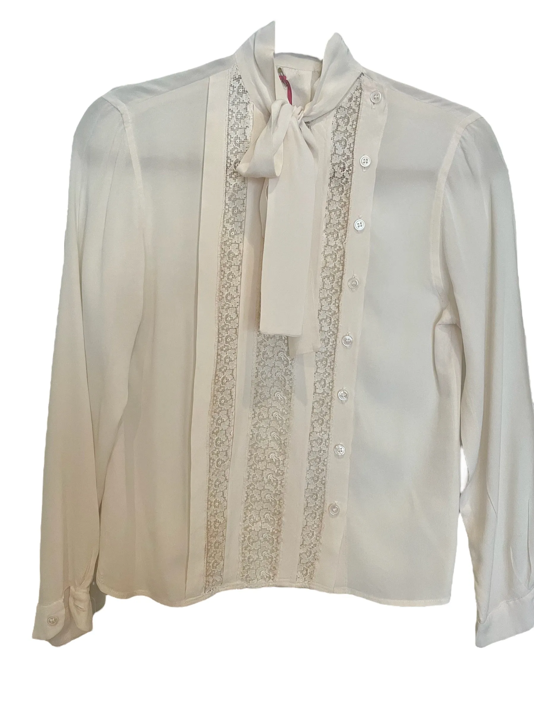 Beige Lace Silk Blouse by Oscar de la Renta