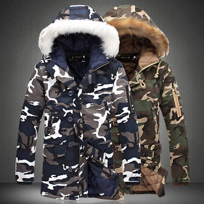 Big Fur Collar Fashion Long Cotton Men's Jacket