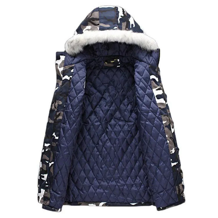 Big Fur Collar Fashion Long Cotton Men's Jacket