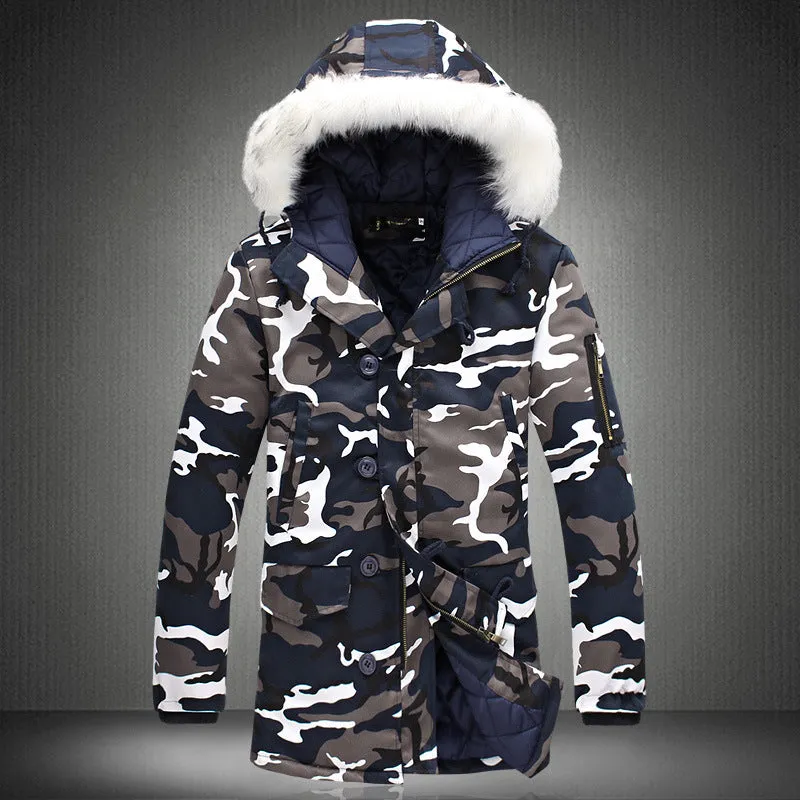 Big Fur Collar Fashion Long Cotton Men's Jacket