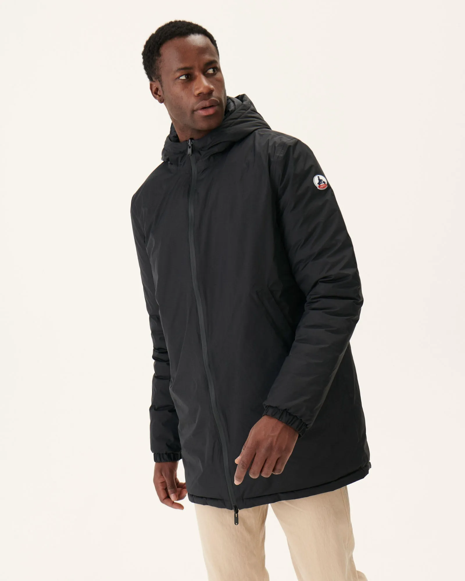 Black Amsterdam long reversible hooded puffer jacket