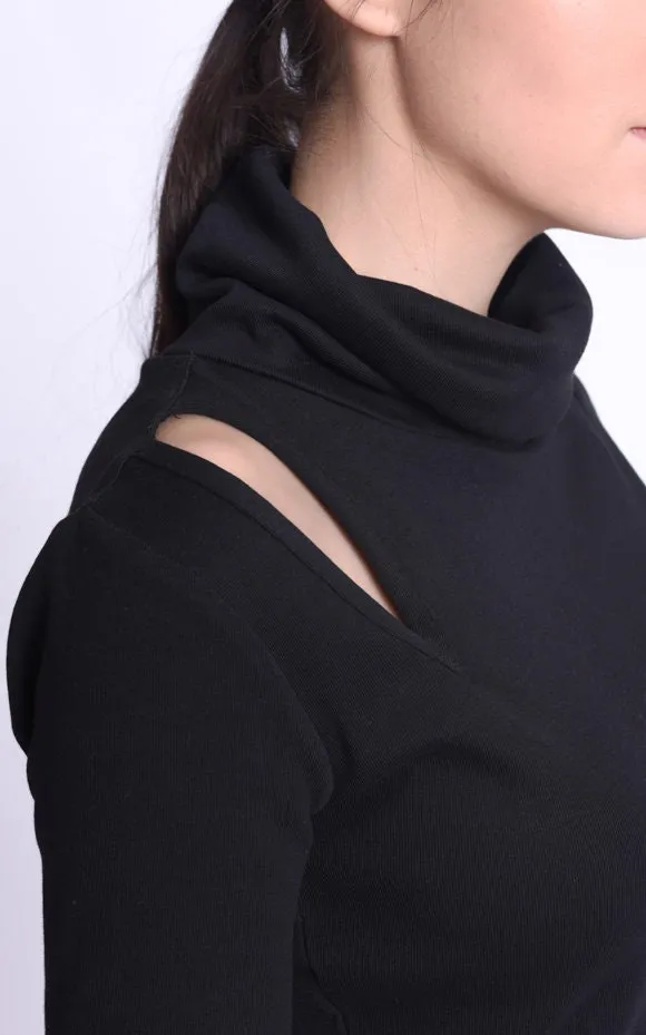 Black Casual Turtle Neck Blouse