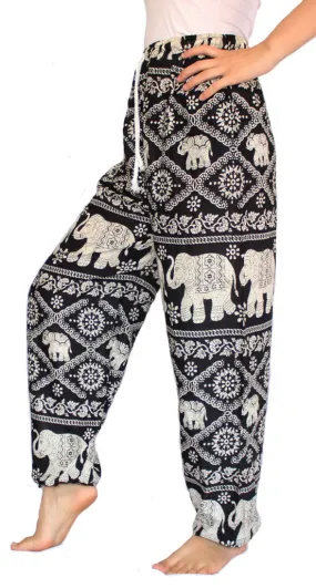 Black Elephant Harem Pants With Drawstring Waist