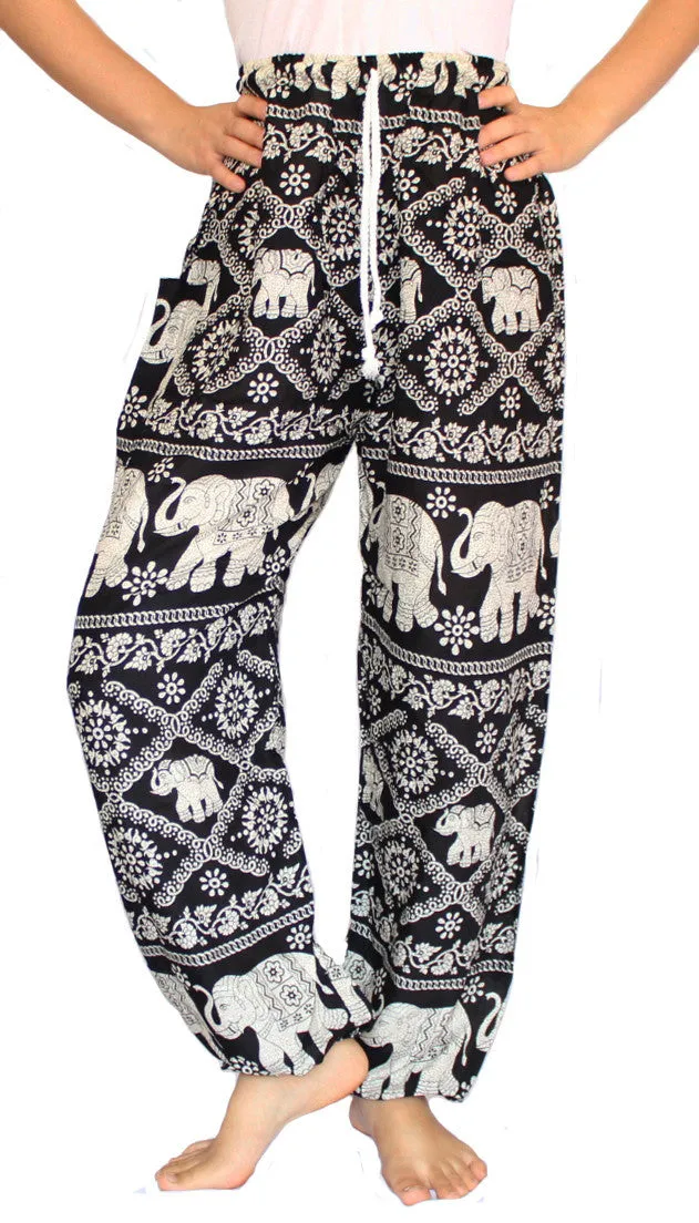 Black Elephant Harem Pants With Drawstring Waist