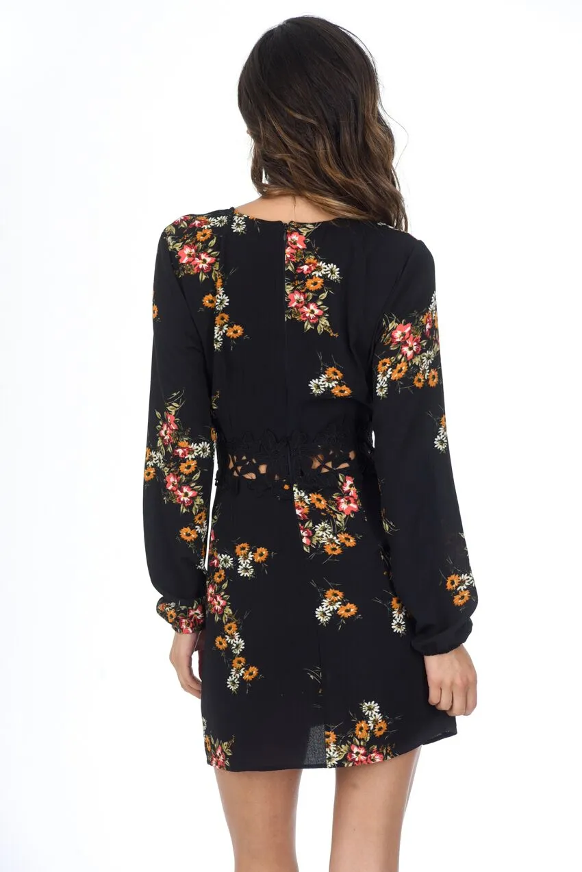 Black Floral Skater Dress