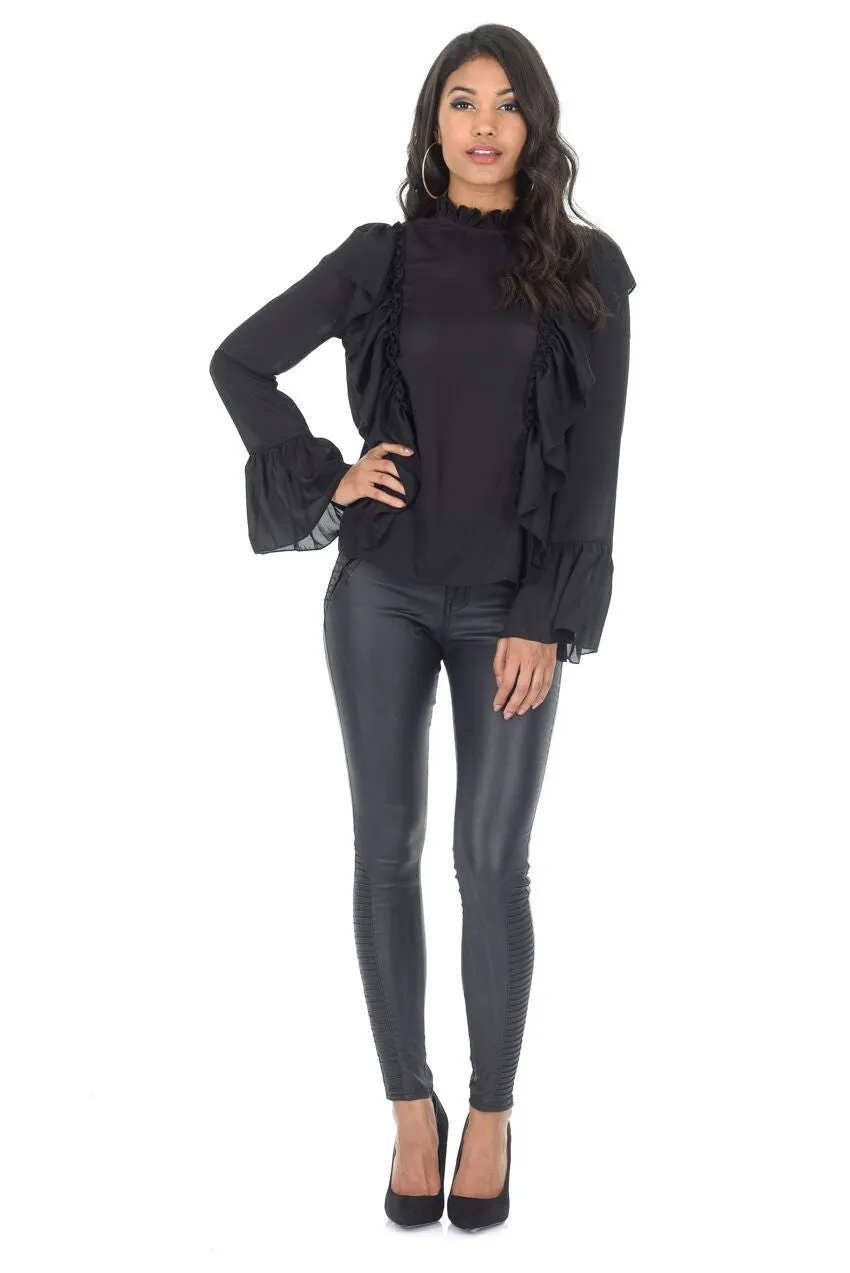 Black Frill Long Sleeved Top