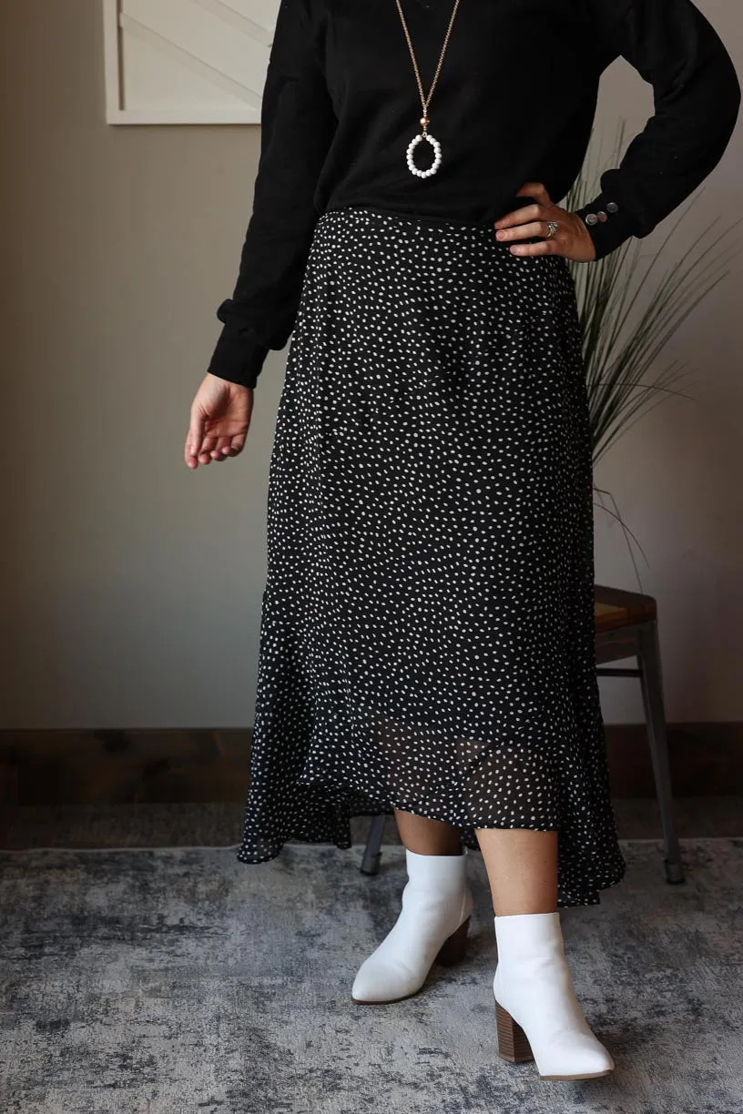 Black Ivory Polka Dot Hi-Low Skirt