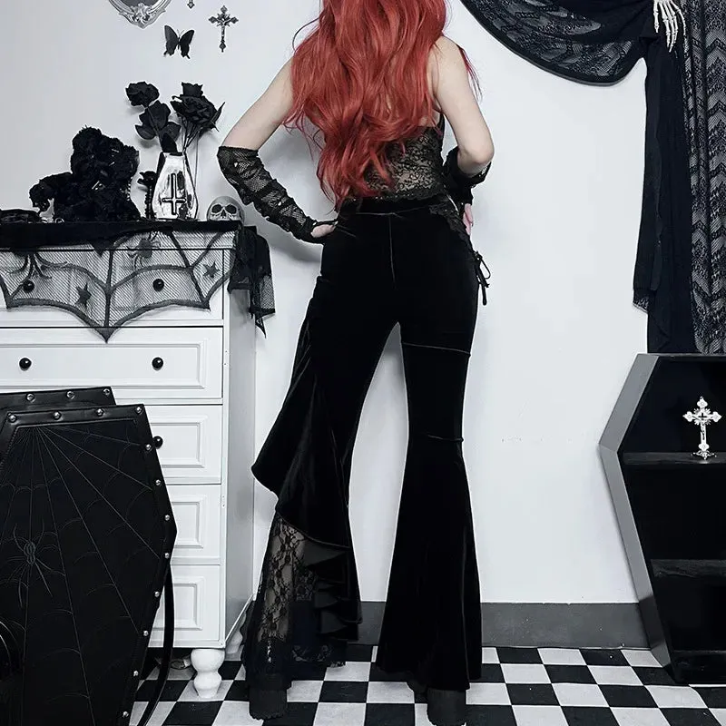 Black Lace Mesh Flared Halloween Pants