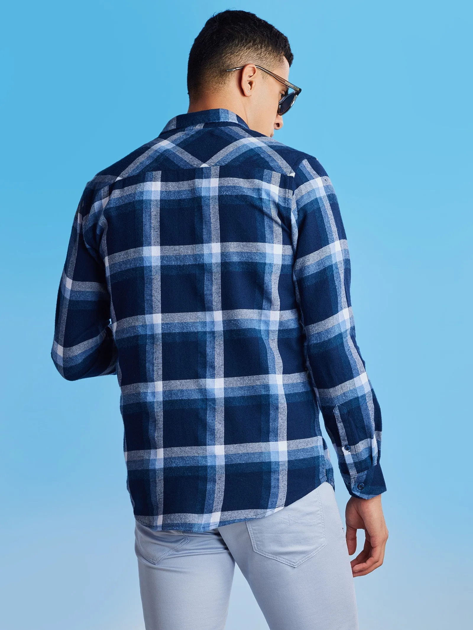 Blue Brushed Checked Shirt