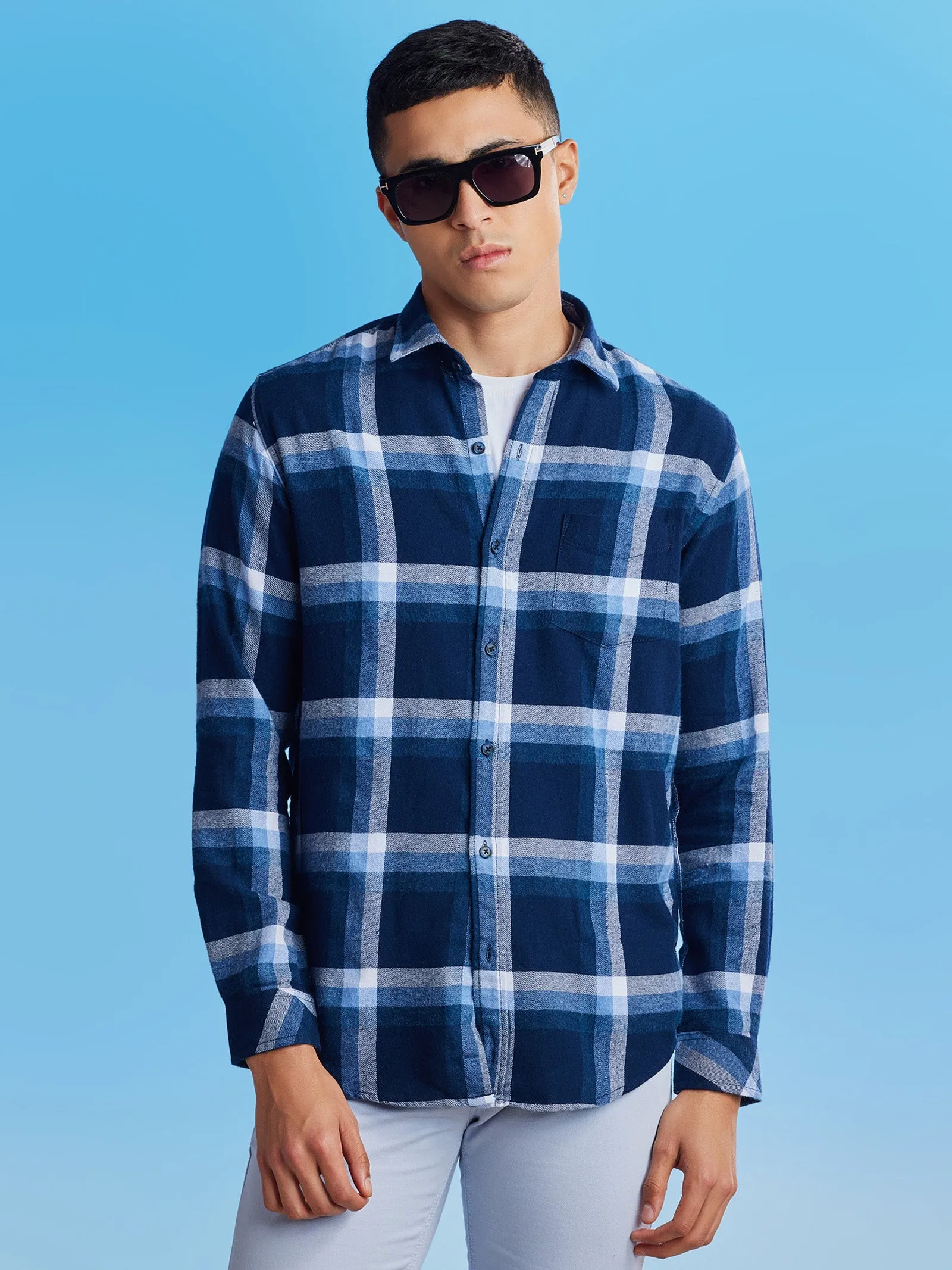 Blue Brushed Checked Shirt