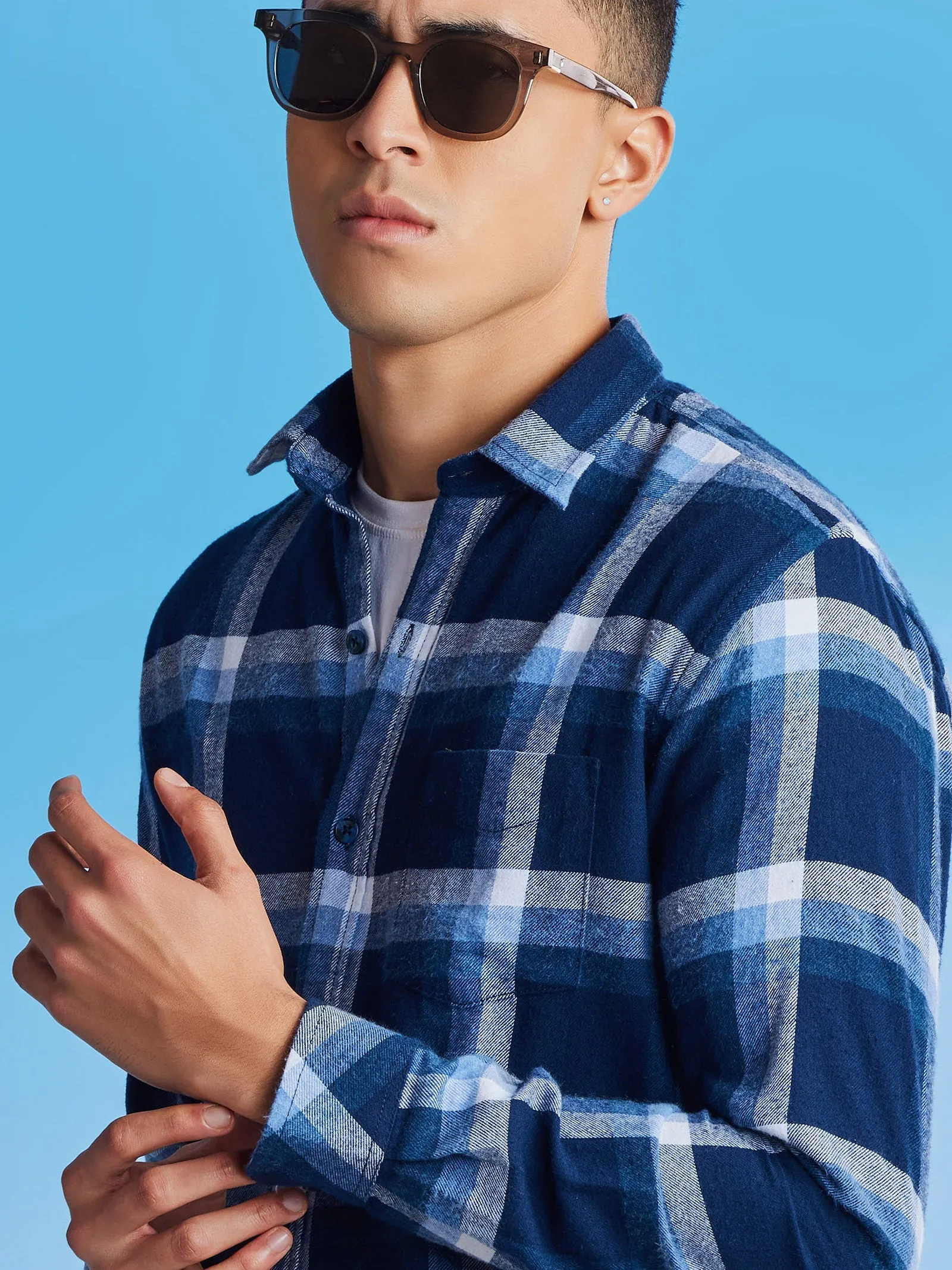 Blue Brushed Checked Shirt