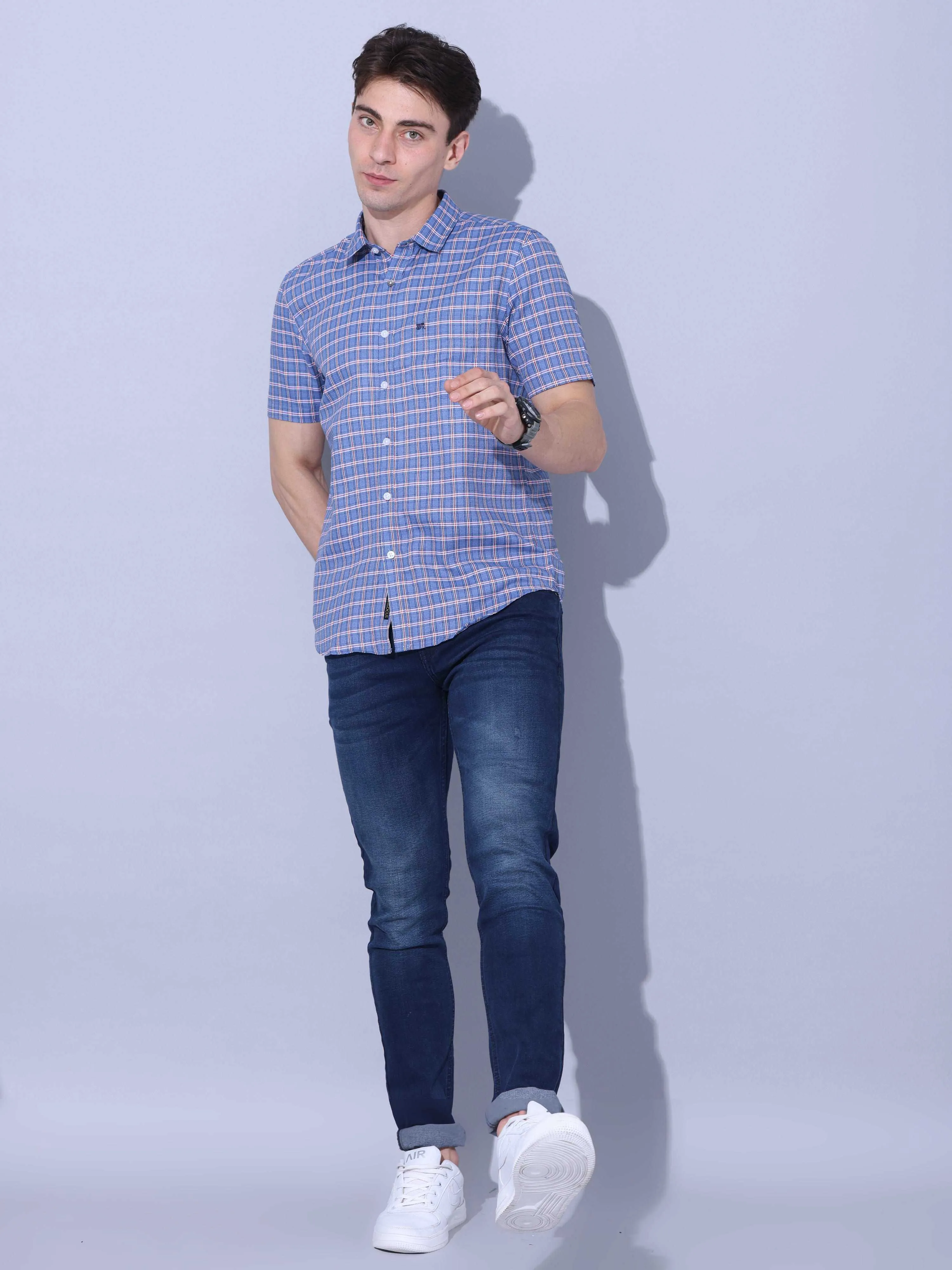 Blue Check Casual half sleeve Shirt