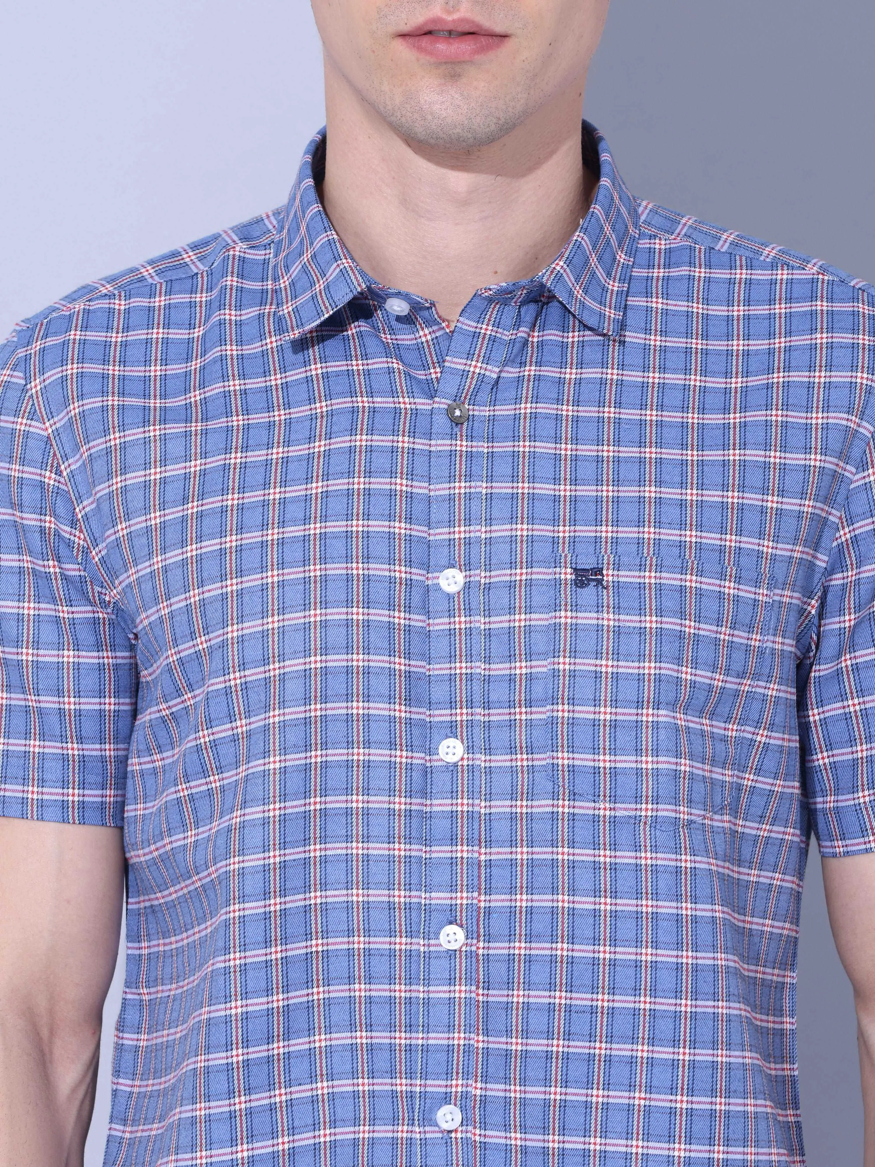 Blue Check Casual half sleeve Shirt